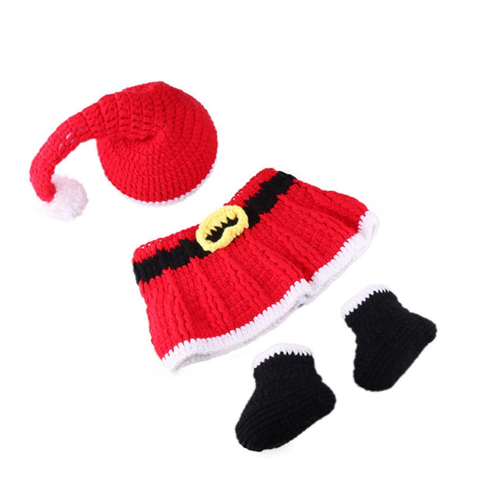 Xinqiao Newborn Baby Santa Hat & Pant Set - Soft Knitted Christmas Photography Prop Costume Outfit for Holiday Photos, Newborn Shoots & Festive Celebrations