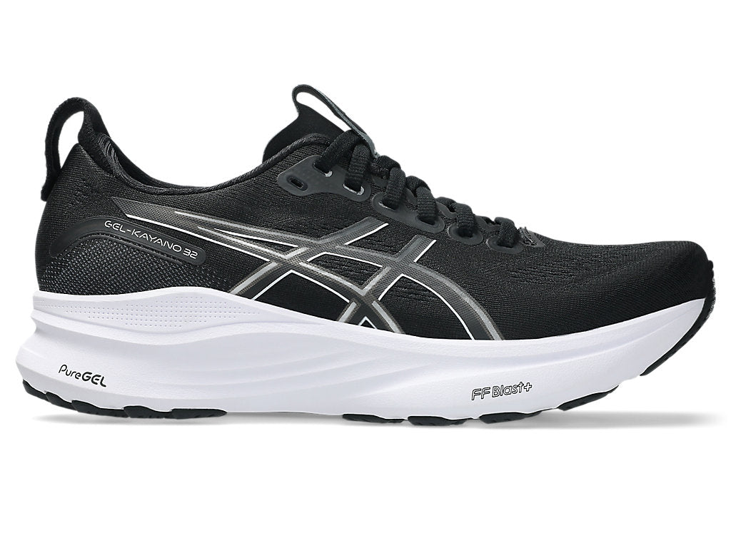 ASICS Women's GEL-Kayano 32 Wide Running Shoes - Black/White (002) - Stability & Cushion for Long Distance Running, Walking & Gym Workouts