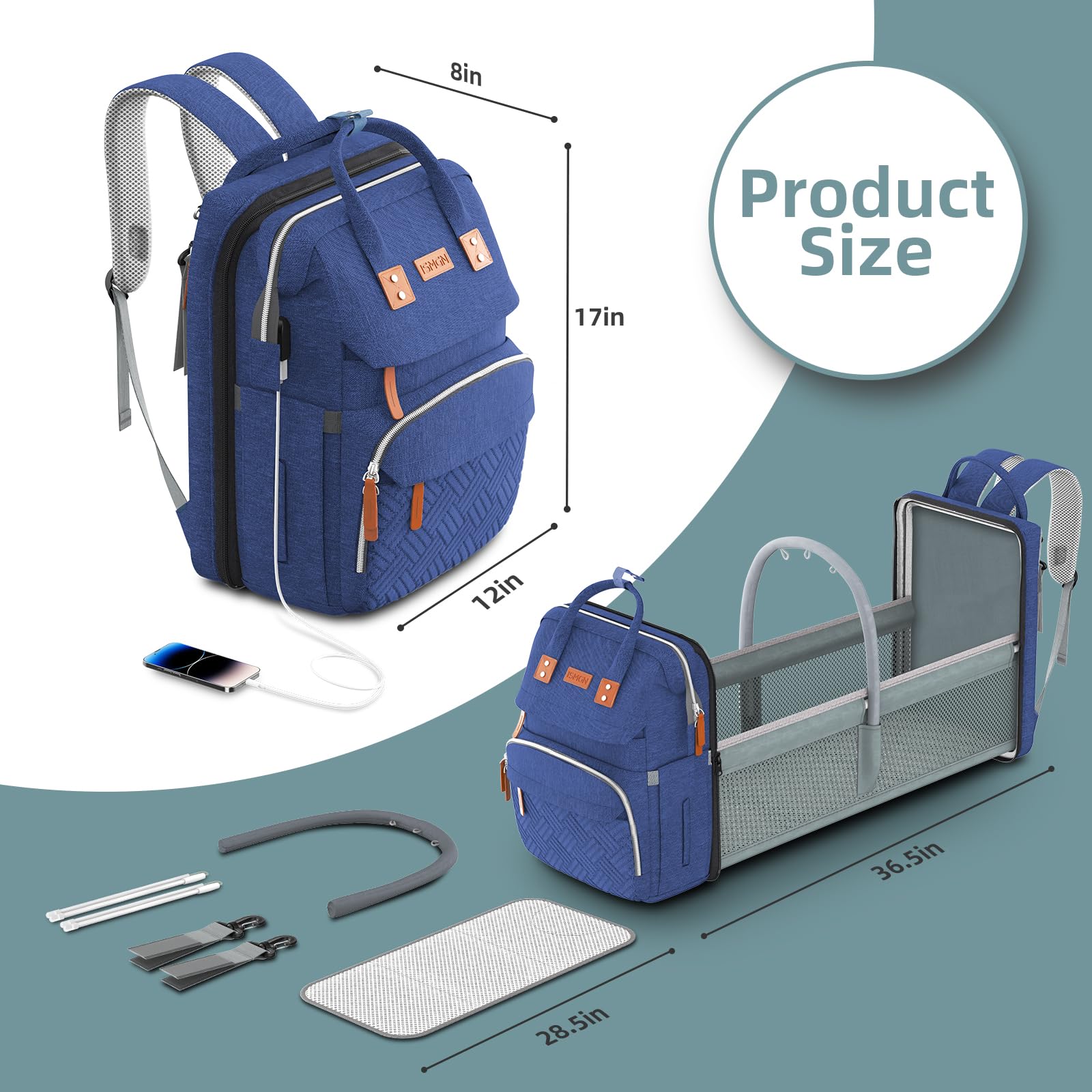 ISMGN Large Diaper Bag Backpack - Multifunctional Baby Diaper Bag with Insulated Pockets, Stroller Straps & Changing Pad - Perfect for Travel, Daycare & On-the-Go Parents