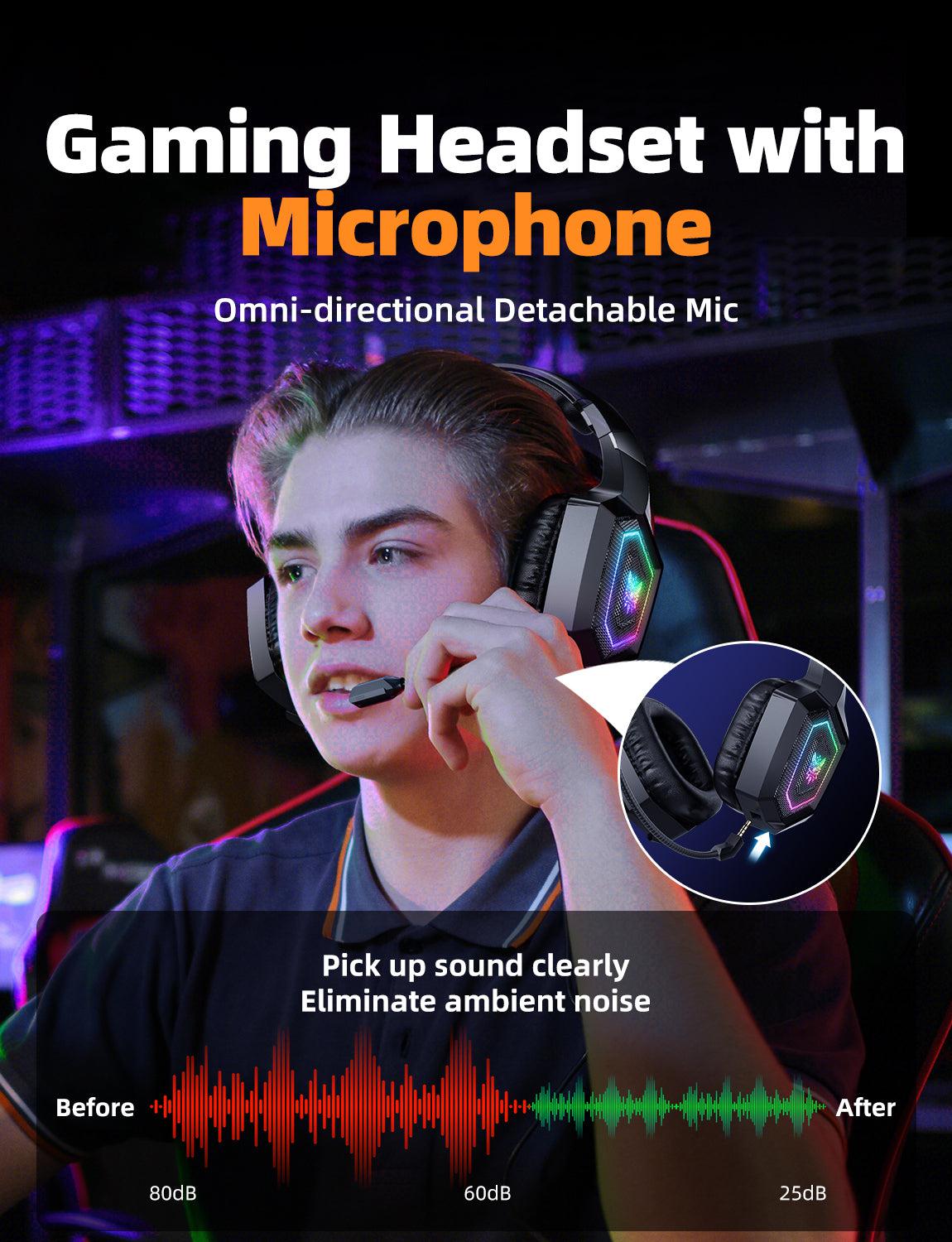 ONIKUMA GT806 Wireless Gaming Headset with Microphone - Bluetooth 2.4G/3.5mm Wired Dual Mode, Lightweight Over-Ear Headphones for PC, PS4, Xbox, Nintendo Switch - Perfect for Esports, Streaming & Online Gaming