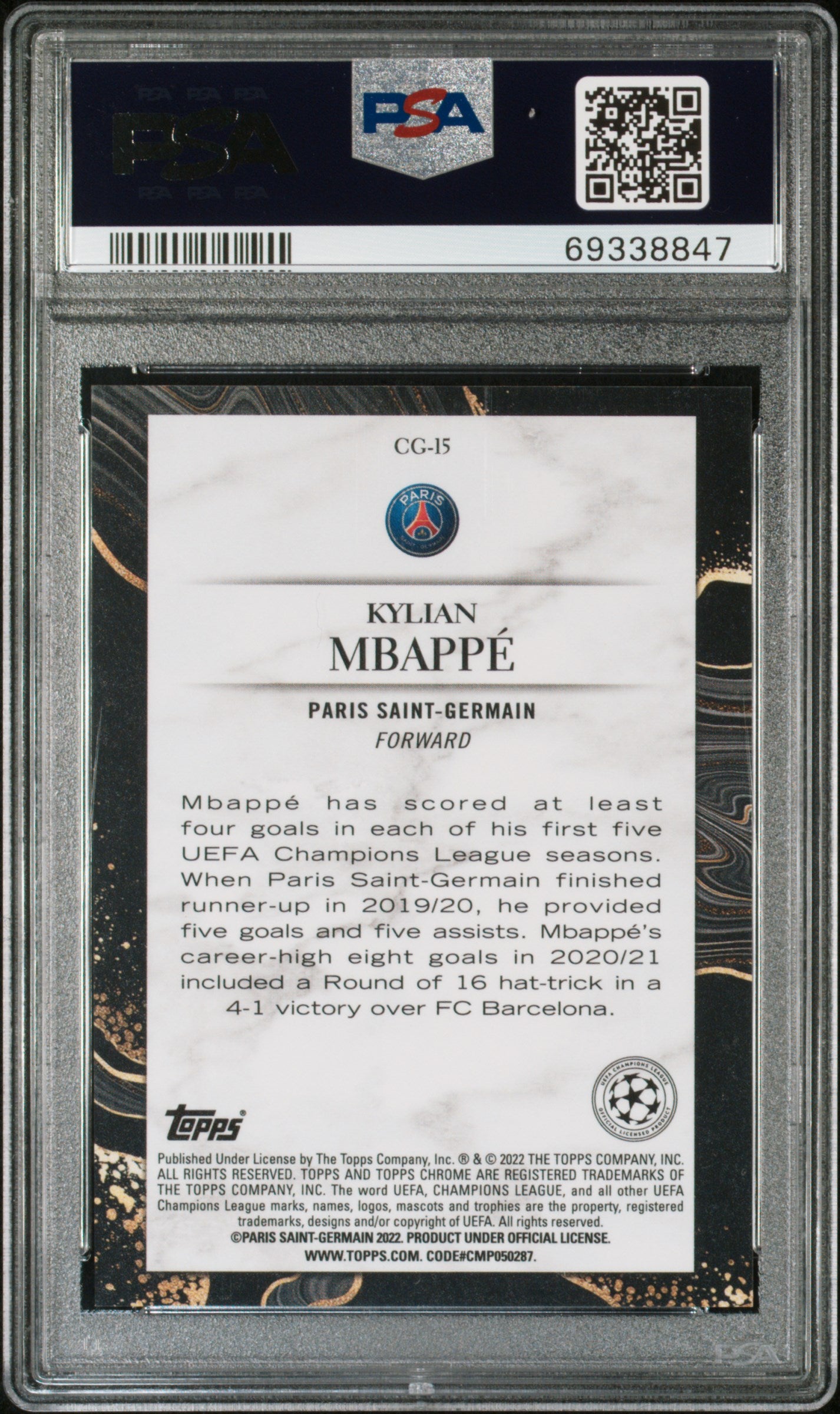 2021 Topps Chrome Chasing Glory Kylian Mbappe Orange Lava Refractor #15 PSA 10 - Rare Football Trading Card for Collectors, Perfect for Display & Investment