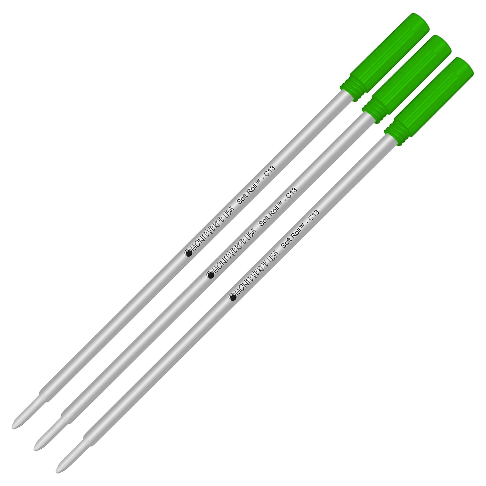 Monteverde Soft Roll Ballpoint C13 Ink Refill 3-Pack - Medium Tip 0.7mm Green - Compatible with Cross Style Pens - Perfect for Office, School & Everyday Writing
