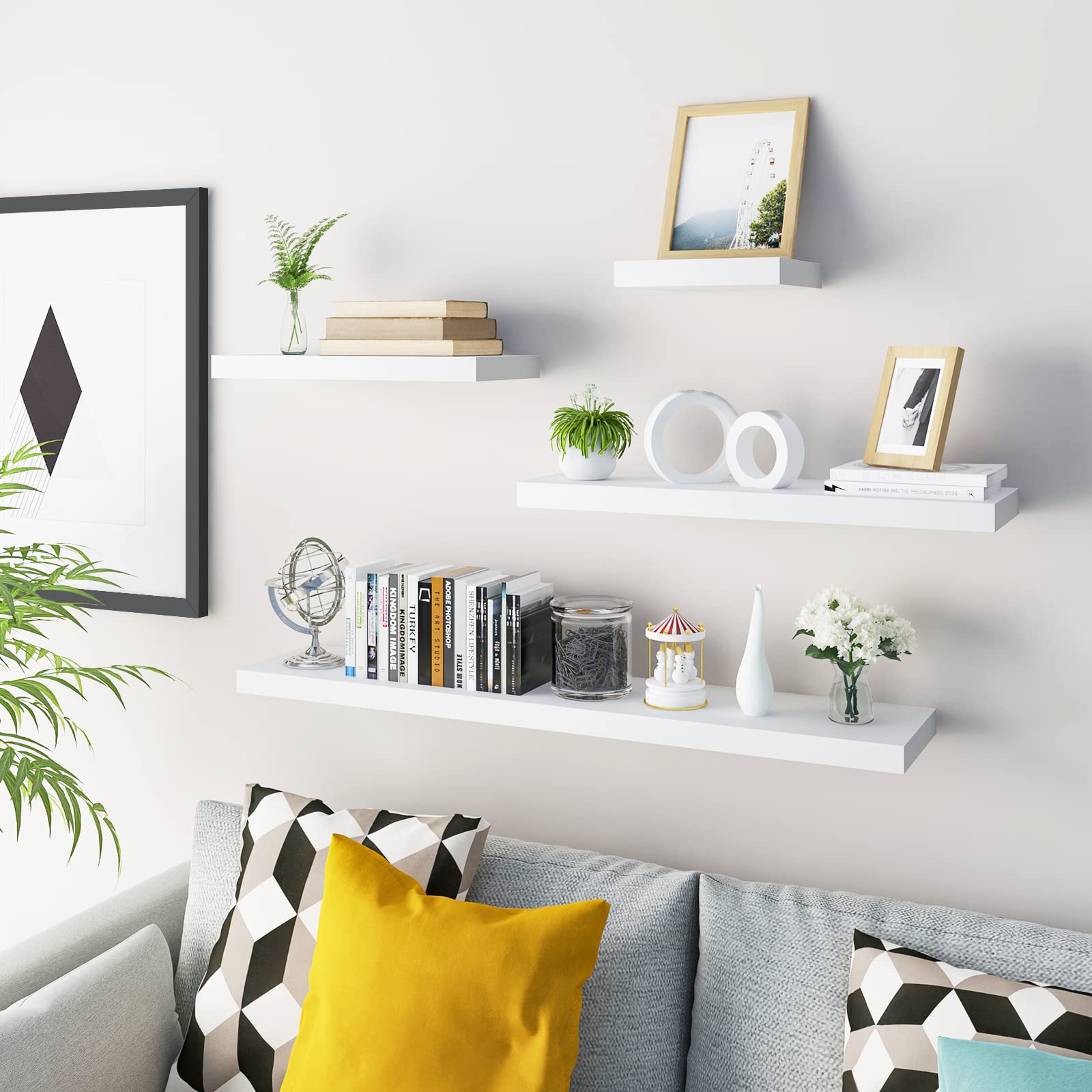 WOLTU 120cm Floating Shelf - White Wooden Wall Mounted Storage & Display Shelf for Living Room, Bathroom, Kitchen | Modern Home Decor & Organizer RG9315ws