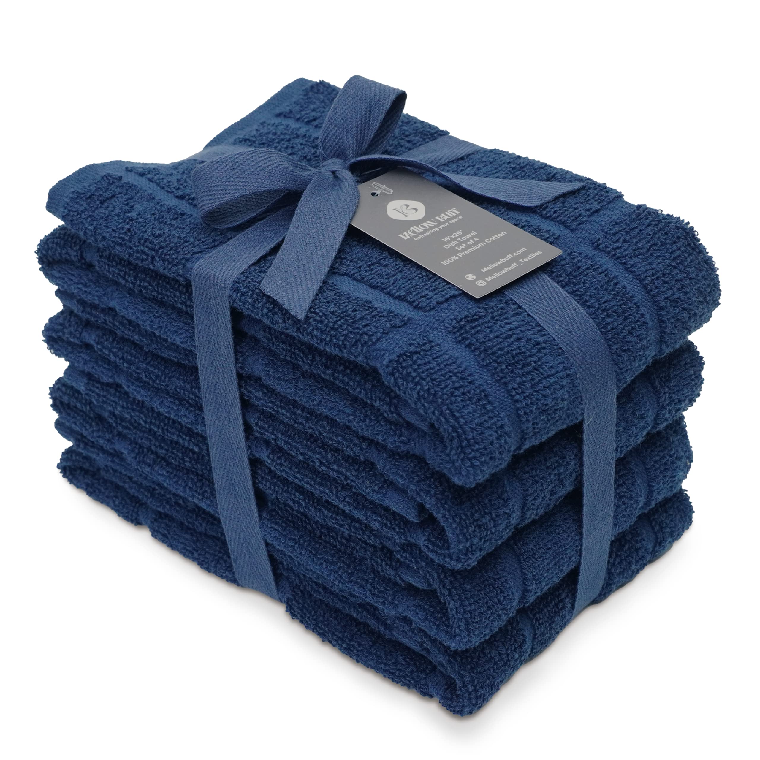 Premium 100% Cotton Terry Dish Towels for Kitchen - Super Soft & Absorbent, 16x26 Inches, 4-Pack Navy Blue | Ideal for Dish Drying, Counter Cleaning & Hand Wiping