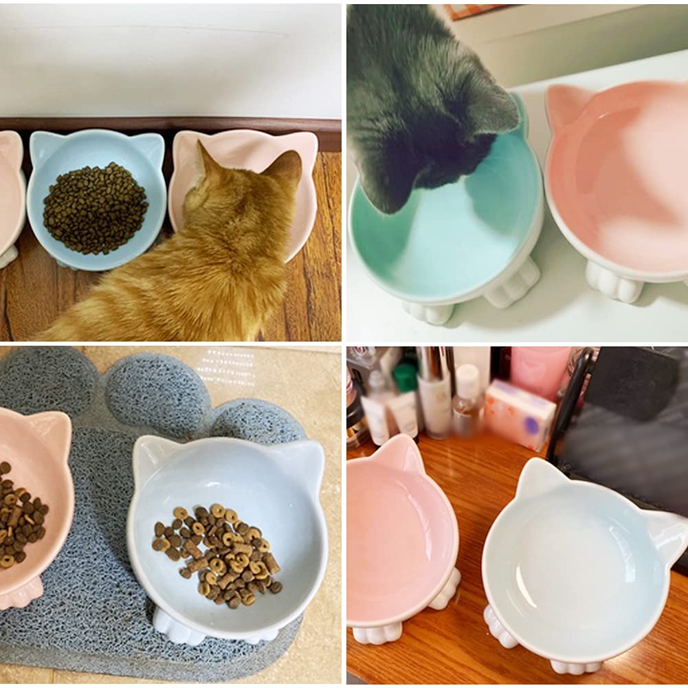La La Pet® Tilted Ceramic Pet Bowl - 15° Elevated Cat & Dog Food Dish with Non-Slip Base, Water Bowl for Kittens & Puppies - Perfect for Indoor, Outdoor, Travel & Vet Visits (Blue)
