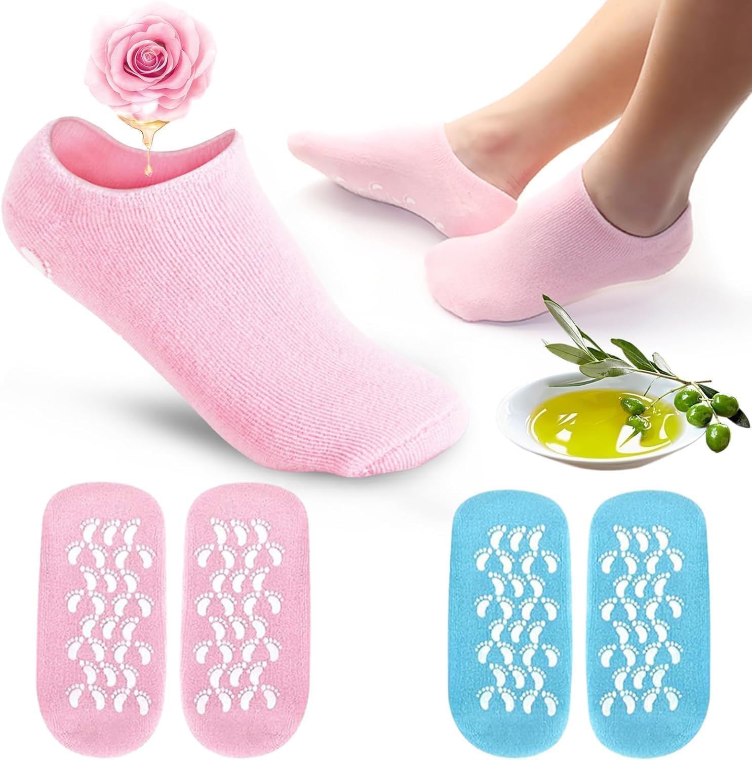 JOYHILL Moisturizing Gel Socks for Dry Cracked Feet - Heel Repair & Spa Care for Women/Men - Pink