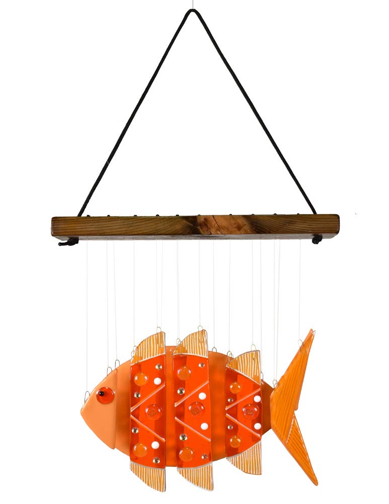 Handmade American Fused Glass Goldfish Wind Chime - Outdoor Garden Decor, Patio Hanging Ornament, Unique Gift for Home & Yard
