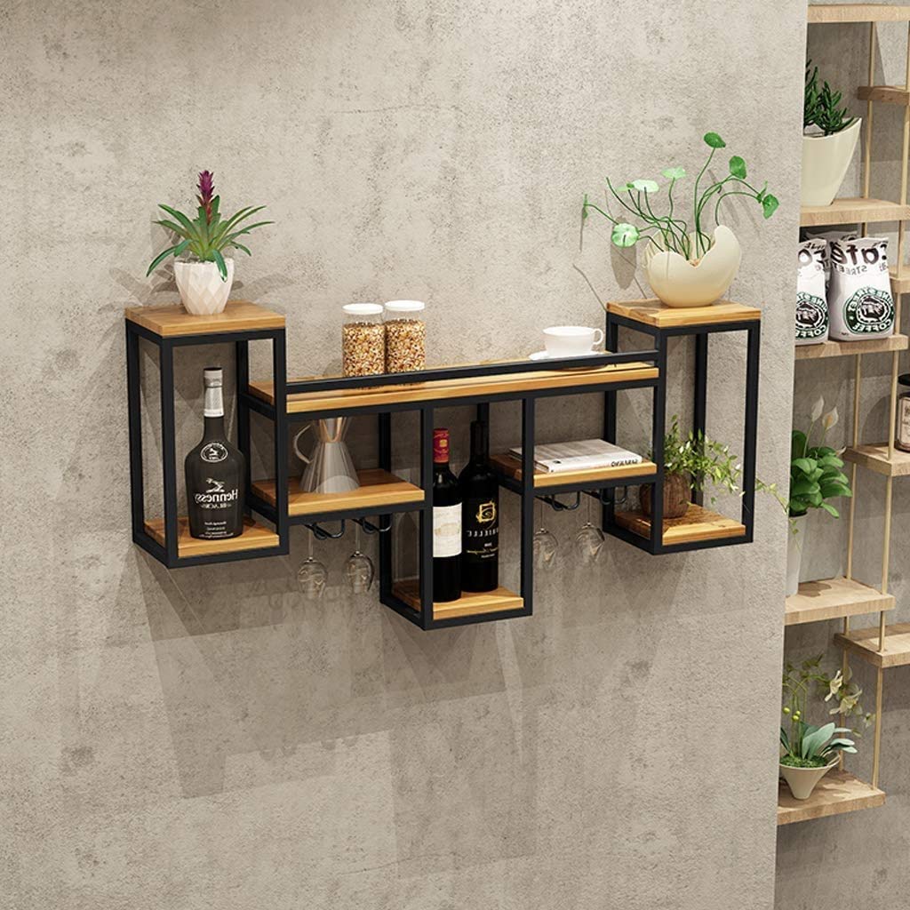 Wall Mounted Wine Rack Organizer - Metal & Wood Wine Bottle Holder for Kitchen, Bar & Dining Room - Perfect for Storing Wine Bottles, Glasses & Stemware - Ideal for Home Decor, Entertaining & Wine Display