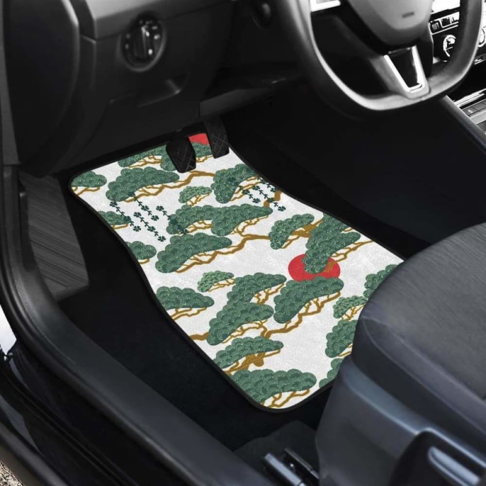 Premium Japanese Bonsai Red Sun Pattern Car Mats - Front & Back Set - Non-Slip Floor Mats for Sedan, SUV, Truck - Perfect for Home, Office & Travel Use