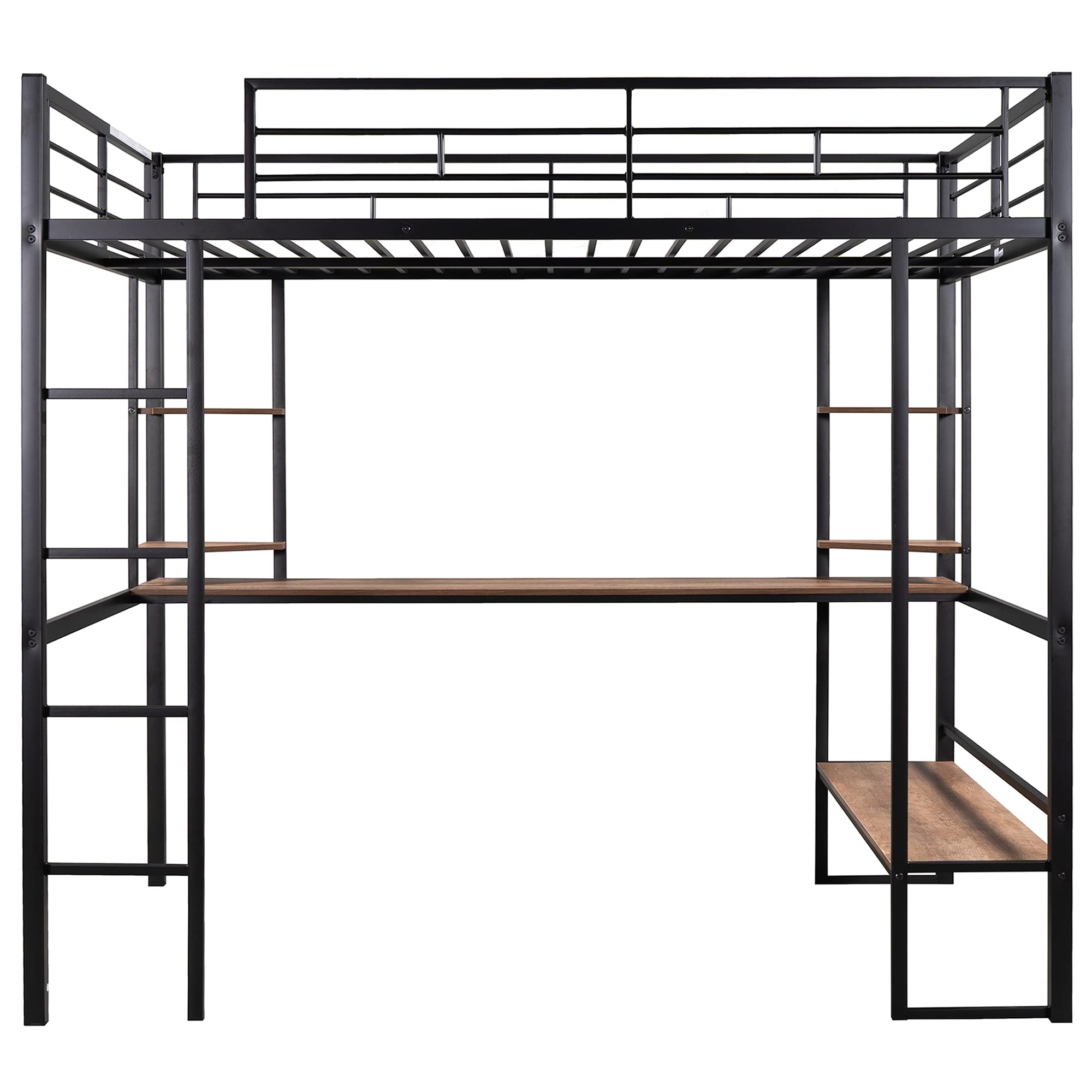 Harper & Bright Designs Full Metal Loft Bed Frame with Built-in Desk & Storage Shelves - Heavy Duty Steel Construction for Kids, Teens & Adults - Space-Saving Black Bedroom Furniture for Small Rooms, Dorms & Apartments