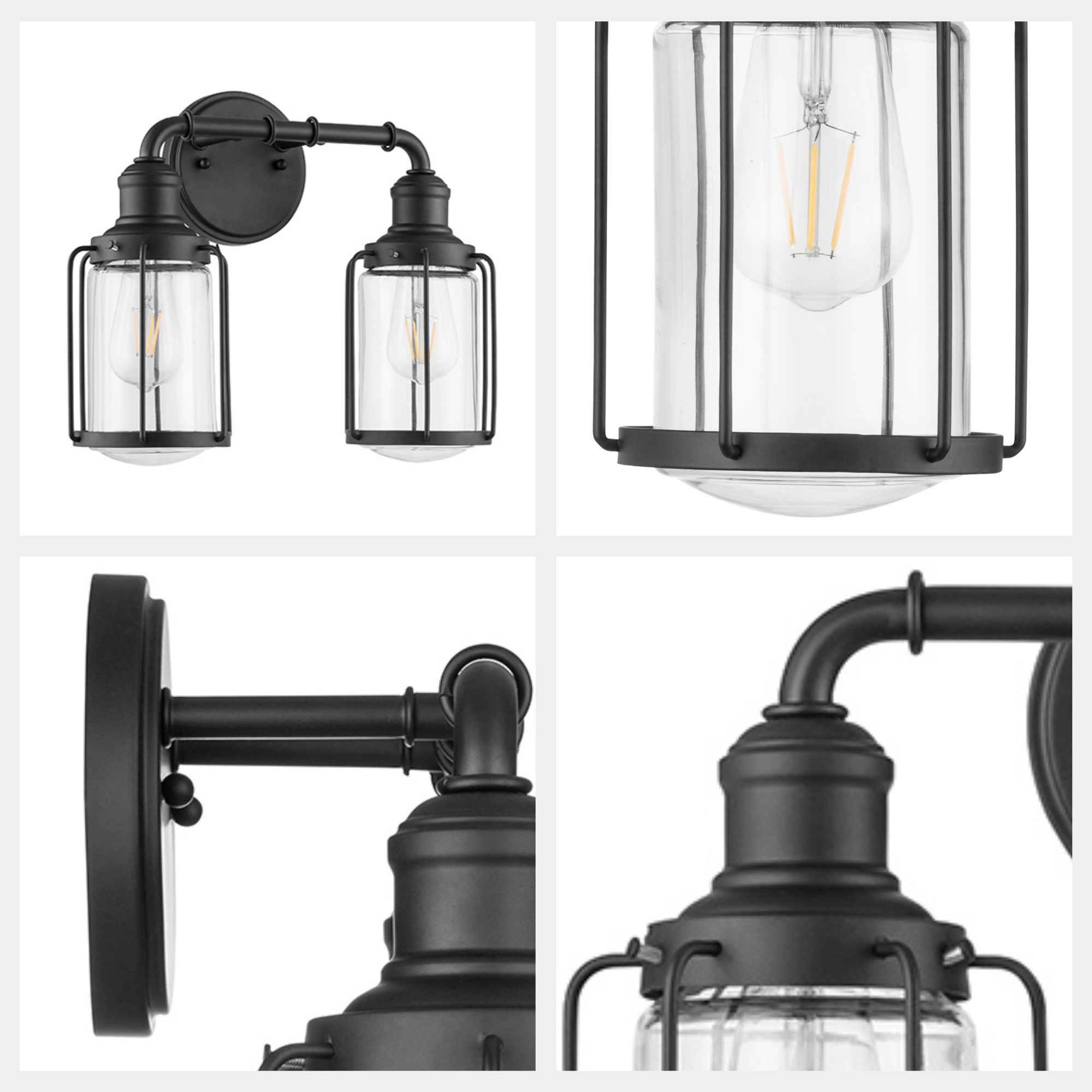 Lincoln Woods 2-Light Vanity Light Fixture in Matte Black - Perfect for Bathroom, Bedroom, and Dressing Room Lighting