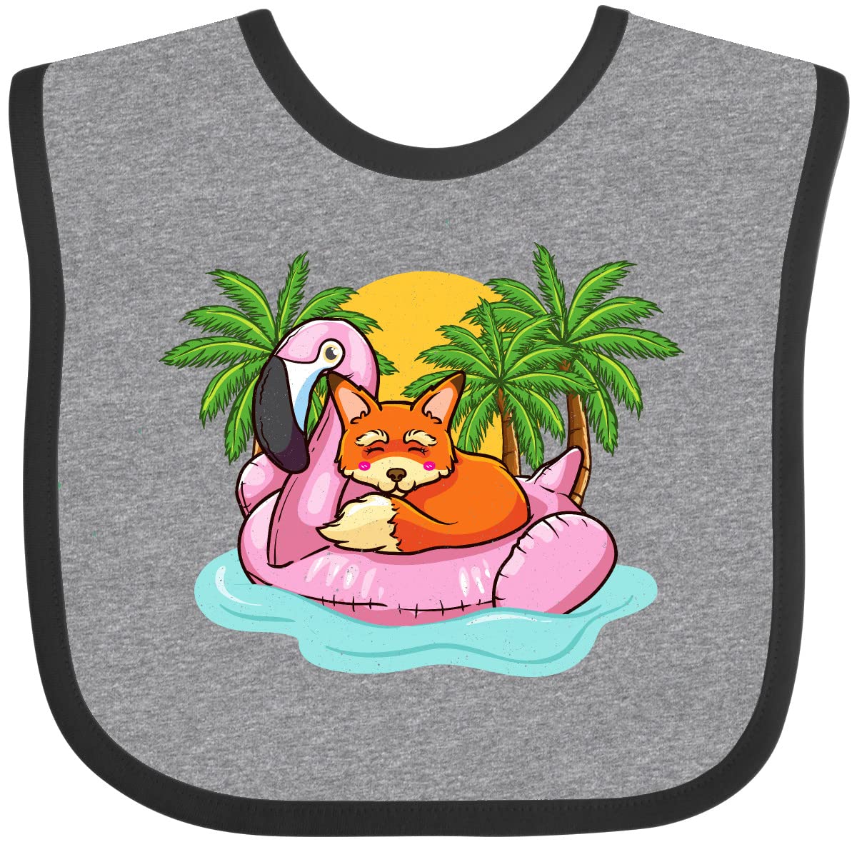 Inktastic Fox Flamingo Tropical Beach Vacation Baby Bib - Soft Cotton Drool Bib for Infants, Cute Animal Design for Boys & Girls - Perfect for Feeding, Daycare, Beach Trips & Photo Shoots