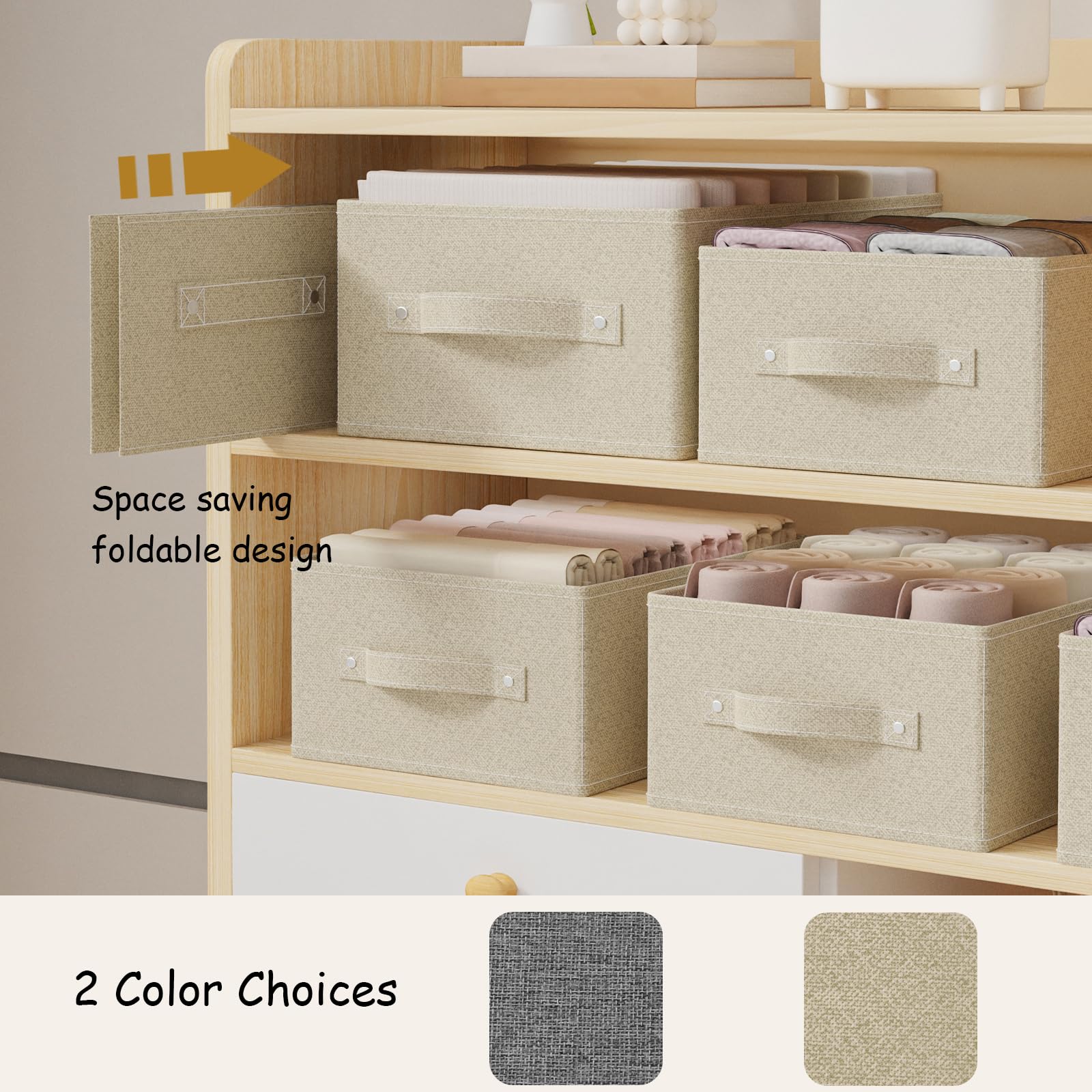 Collapsible Wardrobe Organizer & Fabric Storage Bins - 2 Pack Grey & Beige Foldable Closet Organizers (13x9x5.5 Inch) for Bedroom, Office & Home Organization - Space Saving Storage Cubes for Clothes, Toys & Accessories