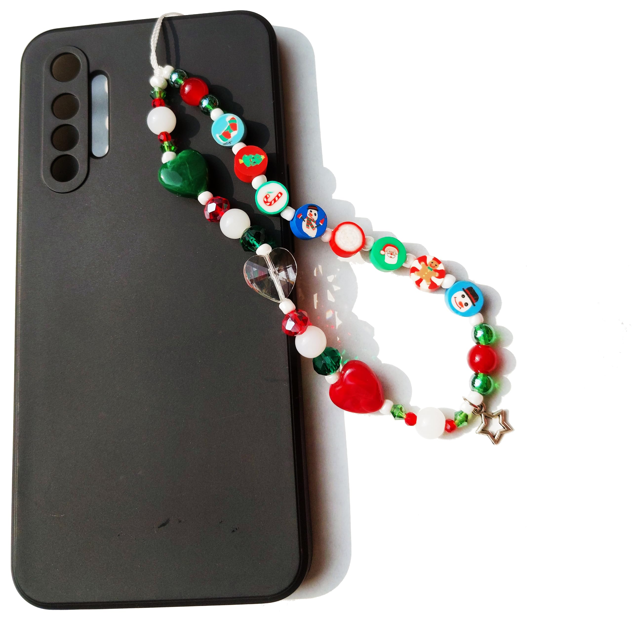 Handmade Christmas Phone Charm Lanyard with Crystal, Rubber & Glass Beads - Star Charm for Men, Women, Boys & Girls - Perfect for Holiday Gifts, Party Favors & Phone Accessories