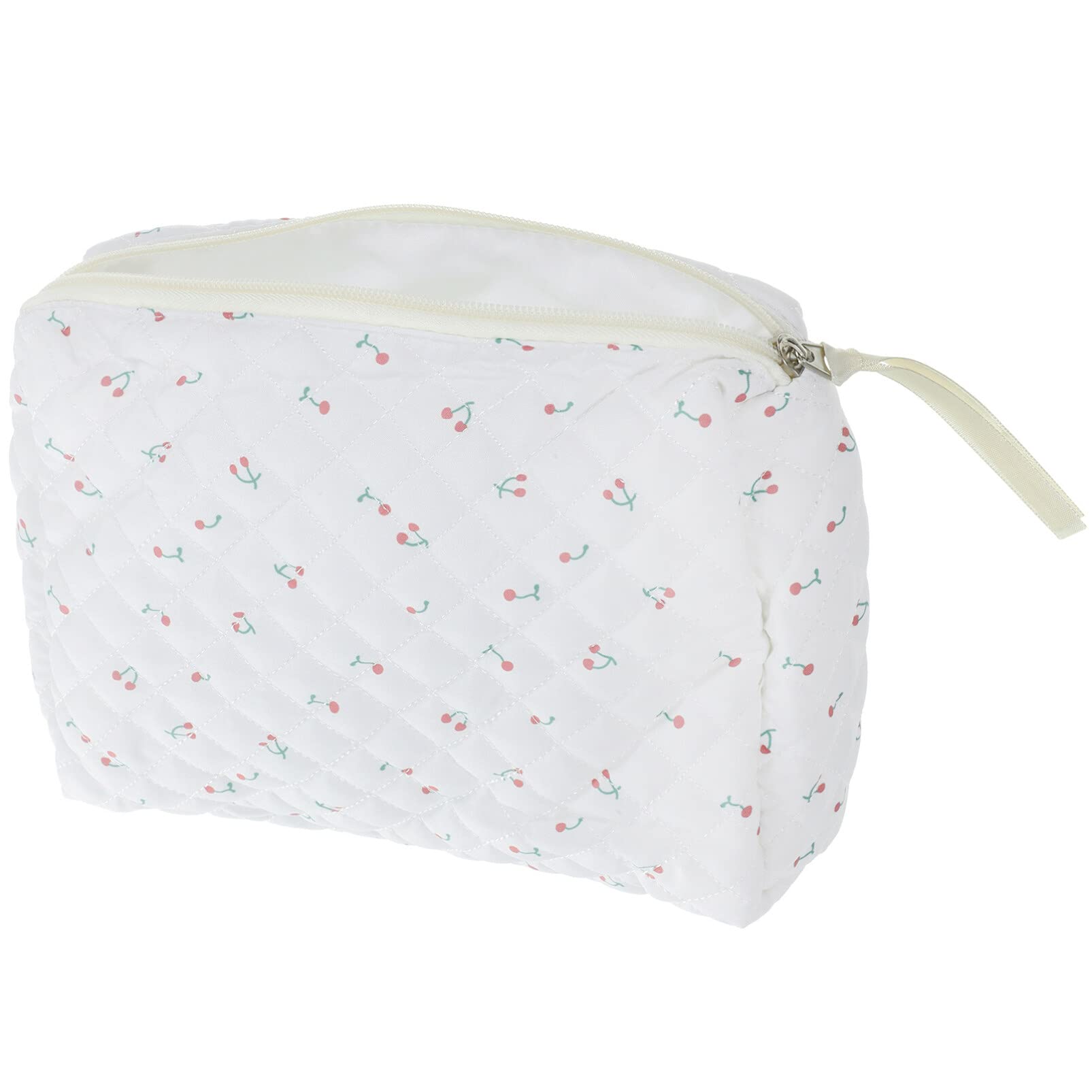 EXCLUZO Floral Printed Zippered Makeup Bag - Portable Cosmetic Organizer for Travel, Small Lipstick & Jewelry Storage - White | Perfect for On-the-Go Beauty Essentials & Accessory Organization