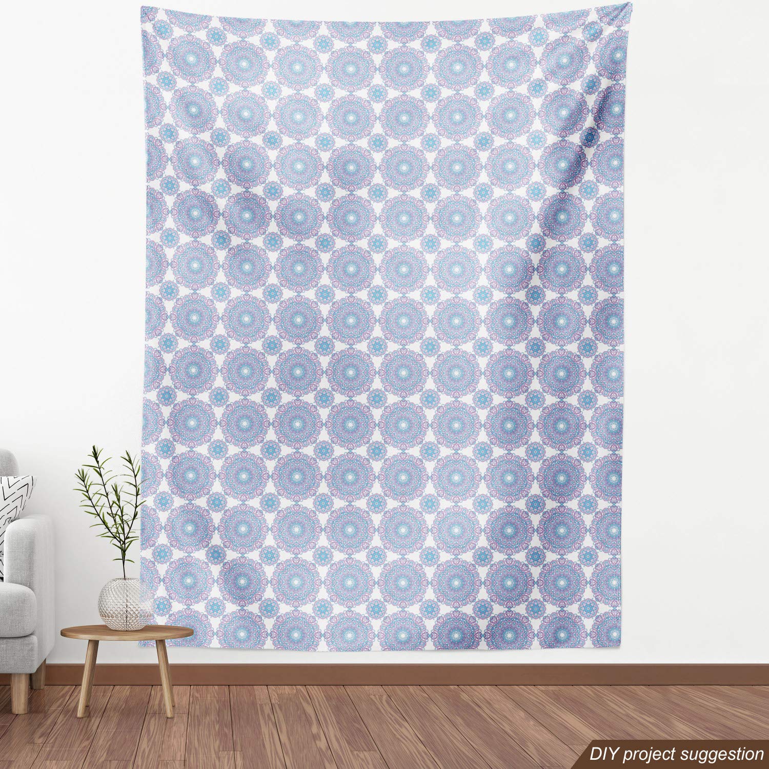 Ambesonne Mandala Fabric by The Yard - Pastel Yoga Meditation Cultural Print with Entangled Floral Lines - Decorative Upholstery & Home Decor Fabric (10 Yards, Lilac Blue White) - Perfect for Yoga Studios, Bohemian Home Decor, Meditation Spaces & DIY Craft Projects