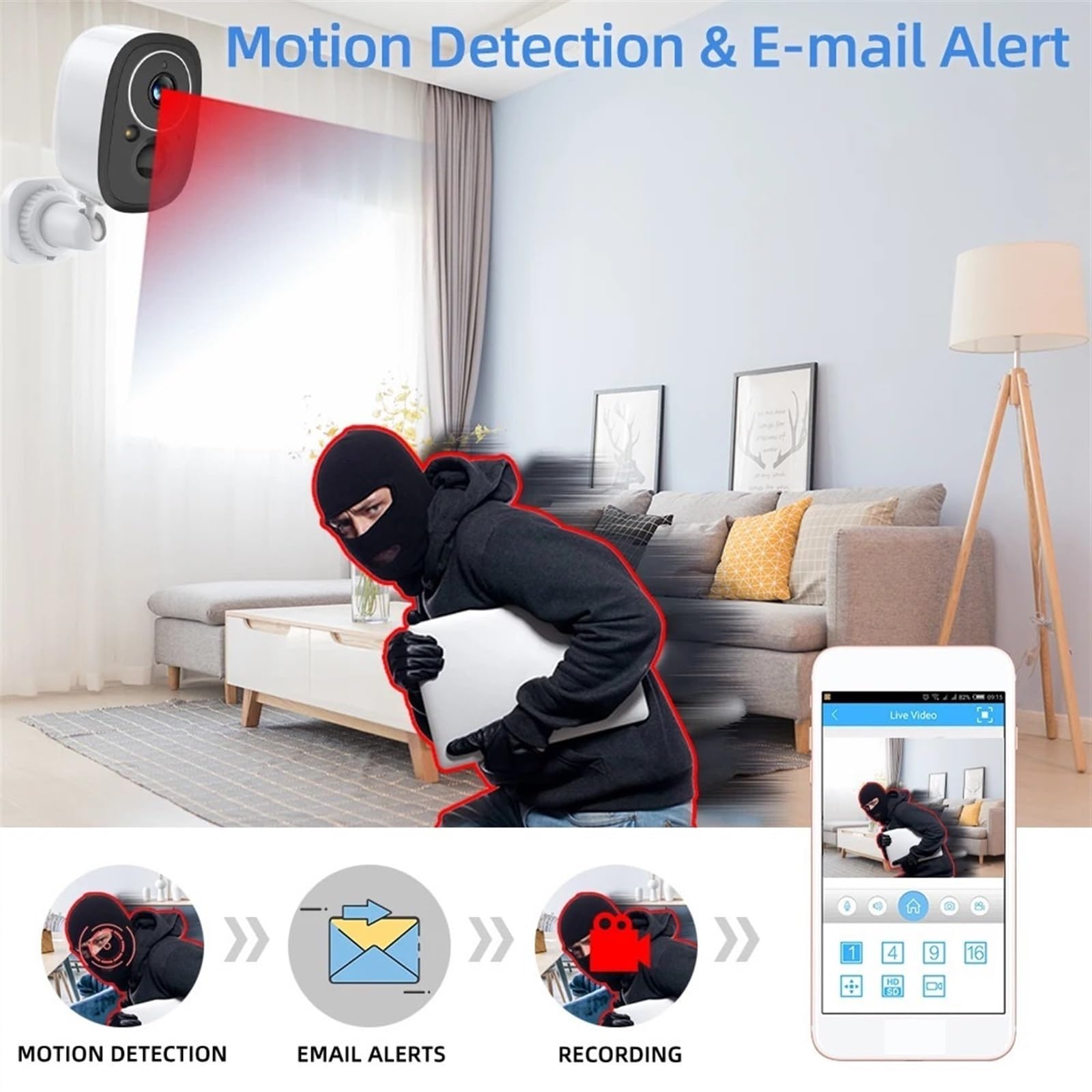 5MP Solar Powered Outdoor Security Camera with Night Vision, Waterproof, Motion Detection, Works with Baby Monitor - Includes 32GB SD Card for Home & Business Surveillance