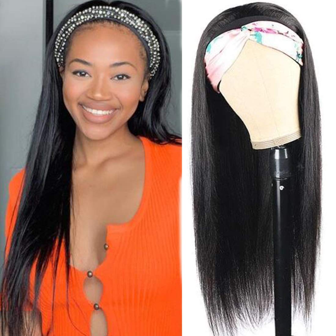 26 Inch Headband Wig Human Hair Straight - Glueless No Lace Front Brazilian Virgin Hair Wigs for Black Women | Natural Color | Perfect for Daily Wear, Parties & Protective Styling