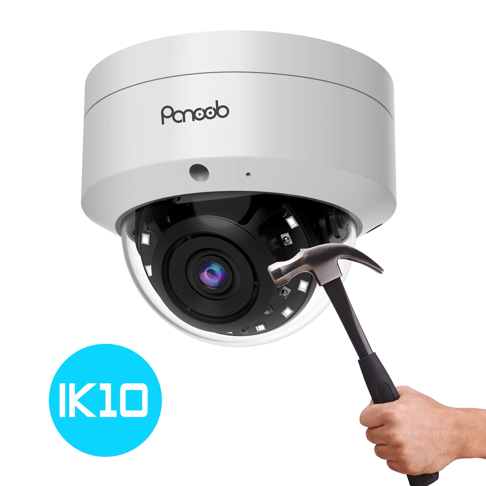 PANOOB 5MP UltraHD PoE Vandal Dome Security Camera - Indoor/Outdoor Wired IP Camera with Human Detection, Built-in Mic, IP67 Weatherproof, 2.8mm Lens, 100ft IR Night Vision (Model PD54A1-5M) - Ideal for Home Security, Office Surveillance & Weatherproof Outdoor Monitoring