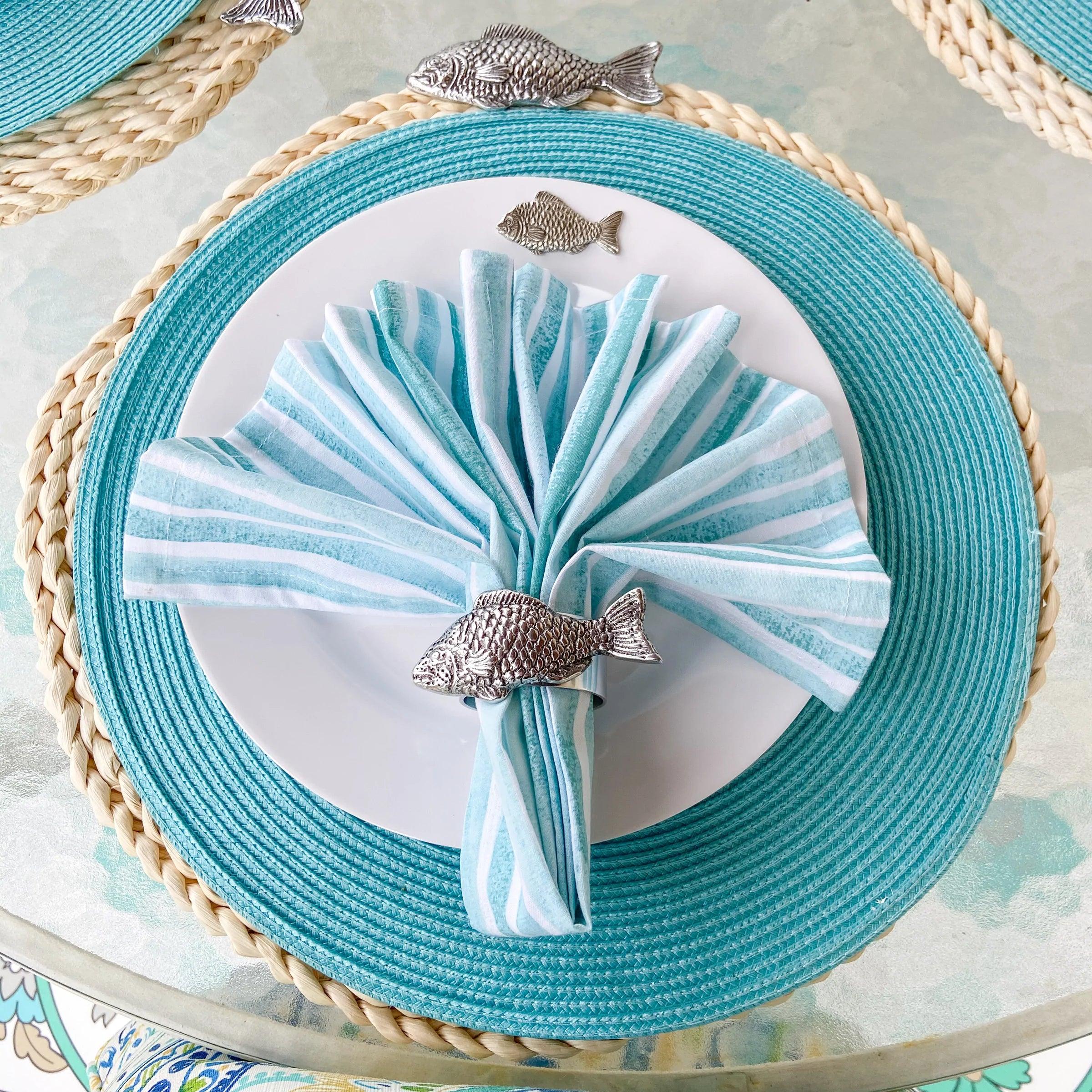 Premium White Melamine Dinner Plates Set of 10 with Elegant Pewter Fish Design - Perfect for Outdoor Dining, Picnics, and Beach Parties