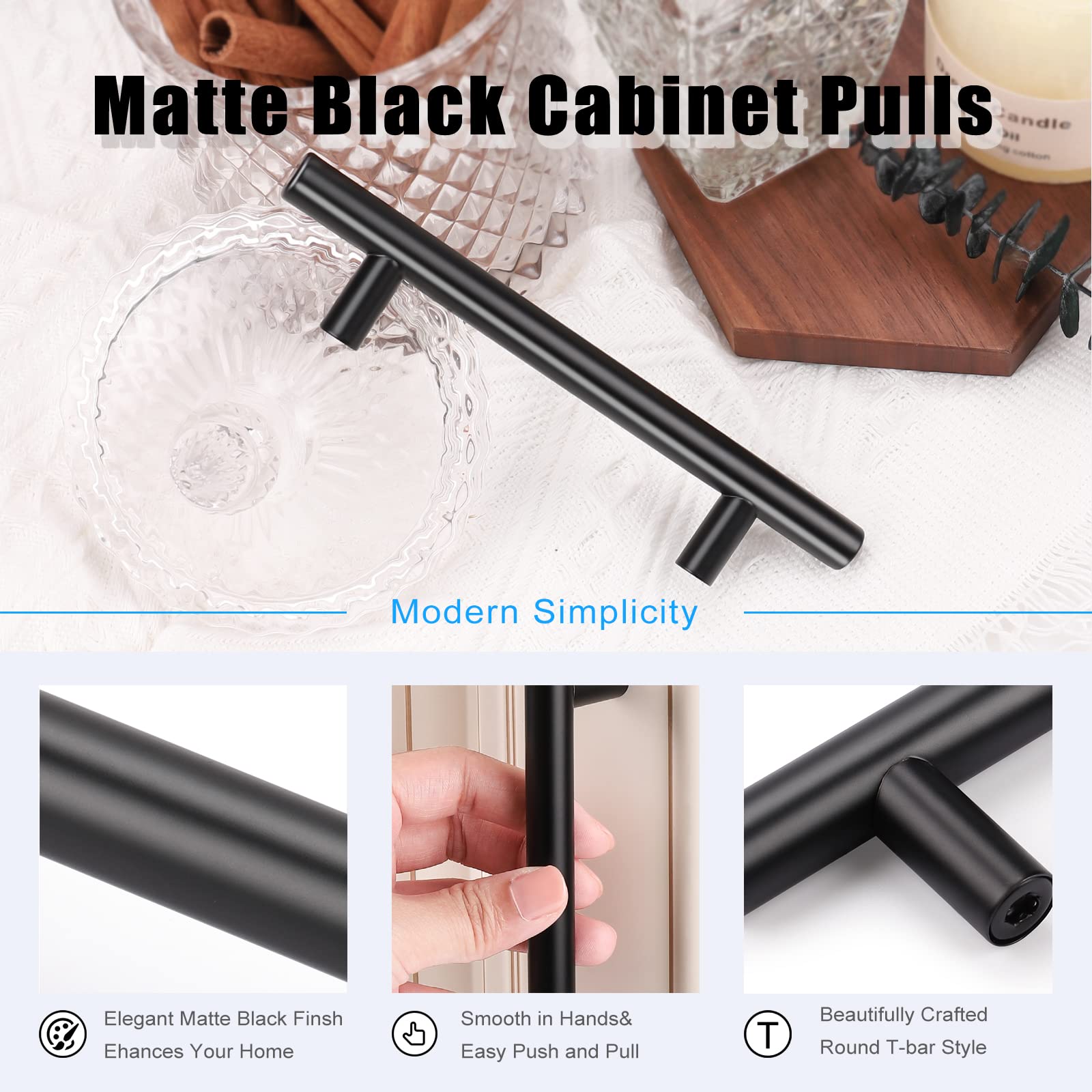 KNOBWELL 12 Pack 4 Inch Matte Black Cabinet Pulls - Stainless Steel Drawer Handles for Kitchen & Bathroom (6-2/5