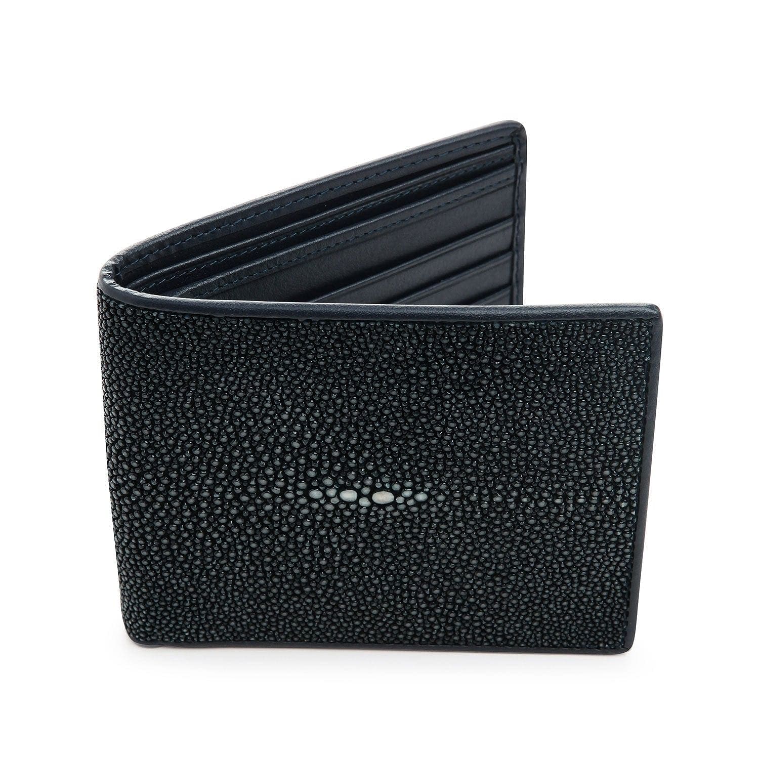 Premium Dark Blue Stingray Skin Leather Wallet for Men - Slim RFID Blocking Bifold with Money Clip - Perfect for Business, Travel & Everyday Use