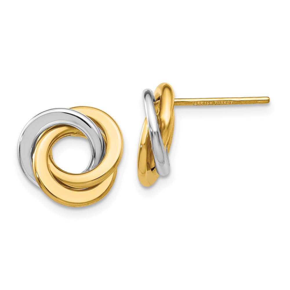 The Black Bow 11mm Two Tone Love Knots 14k Gold Post Earrings - Perfect for Weddings, Anniversaries, and Special Occasions