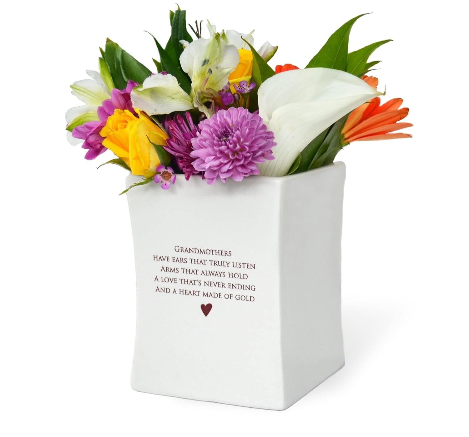 Square Ceramic Vase - Elegant Home Decor Gift for Grandma, Mother's Day or Birthday Present - Perfect for Living Room, Dining Table Centerpiece & Special Occasions
