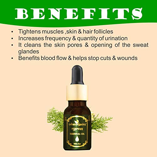 Pure Cypress Essential Oil 15ml - 100% Natural, Undiluted for Massage, Hair Growth, Dandruff Relief & Skin Care | Soothes Acne & Irritation | Perfect for Aromatherapy, DIY Beauty & Home Spa