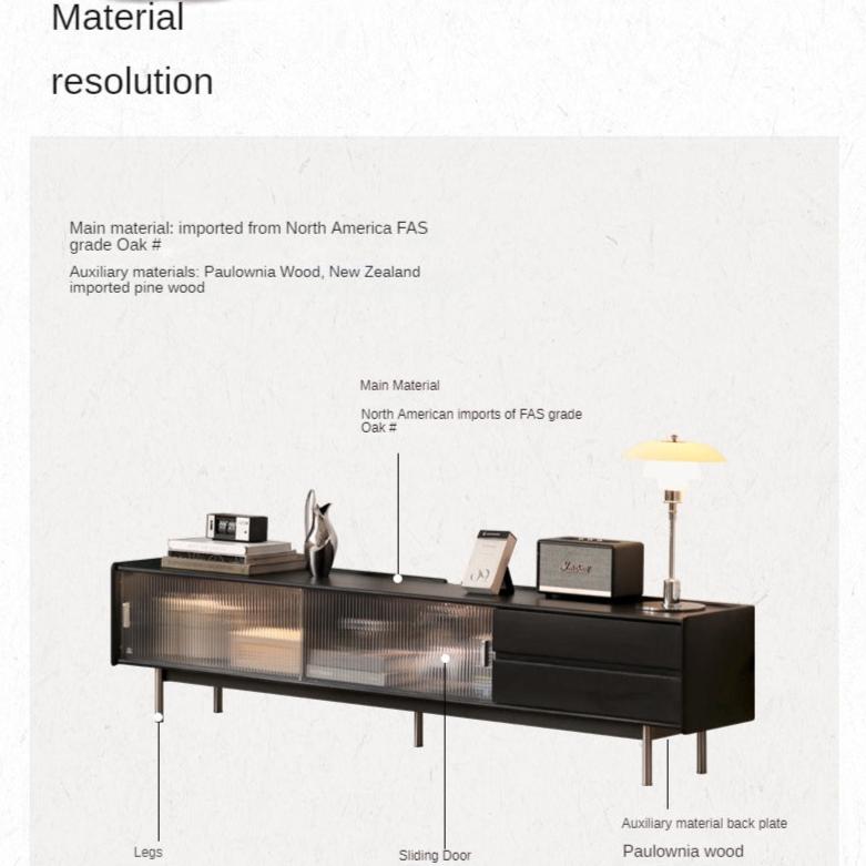 Oak Solid Wood Modern Black Floor TV Stand - Stylish Media Console for Living Room, Bedroom & Home Theater Setup