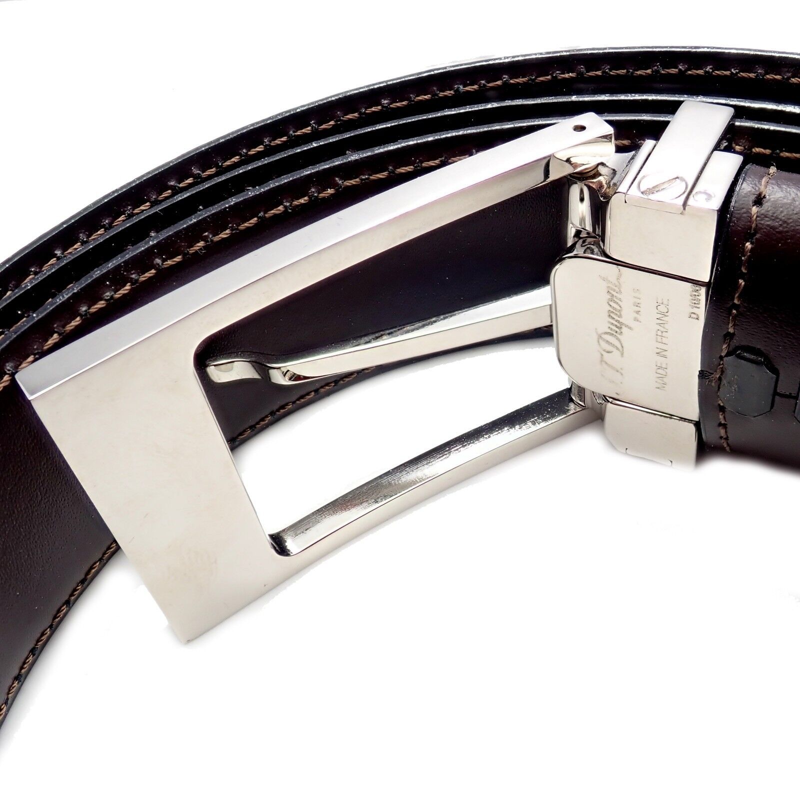 Authentic S.T. Dupont Black Leather Palladium Belt with Gift Box & Certificate - Size 47 - Premium Dress Belt for Men | Perfect for Business, Formal Events & Luxury Gifting