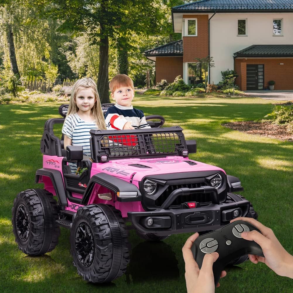 GARVEE 24V 2-Seater Electric Ride-On Truck Toy for Kids Ages 3-8 - Pink Battery Powered Car with Remote Control & Extra Wide 20