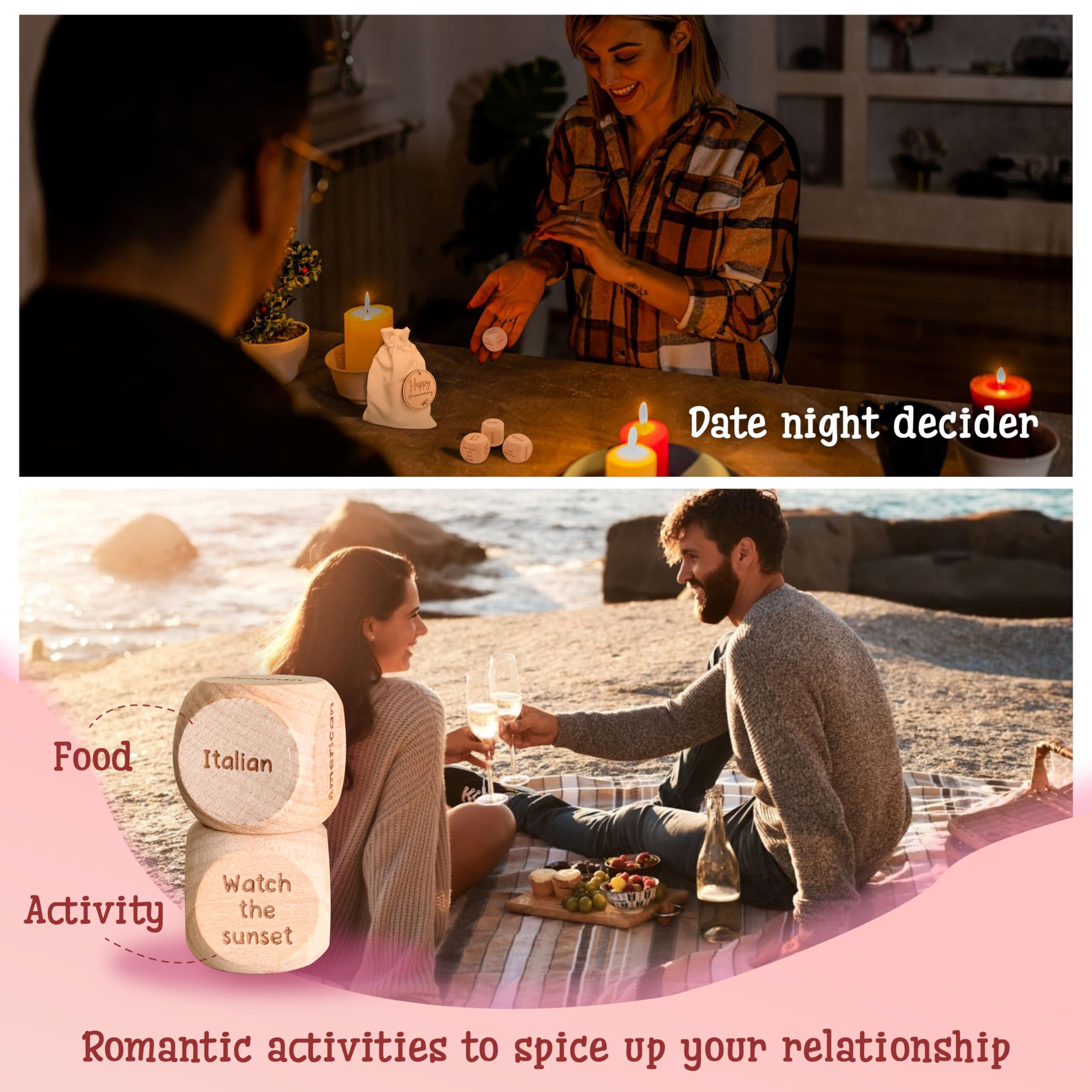 5th Anniversary Wooden Gift Set for Couples - Romantic Wedding Gifts for Him & Her, 5 Year Marriage Keepsake with Date Night Dice - Perfect for Anniversaries, Valentine's Day & Romantic Evenings at Home