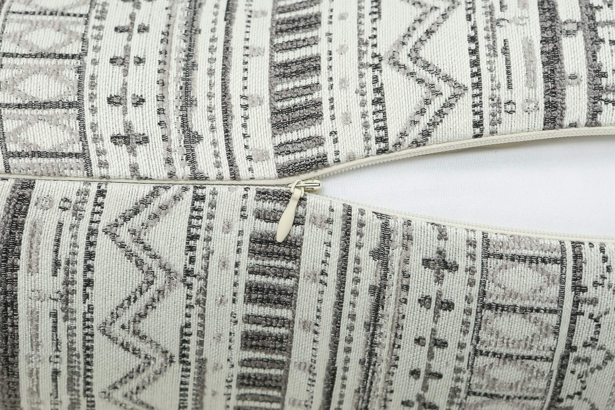 2 Pack Bohemian Striped Geometric Throw Pillow Covers 20x20 Inches - Gray & Cream Decorative Sofa Couch Bed Pillow Cases for Living Room, Bedroom & Home Decor
