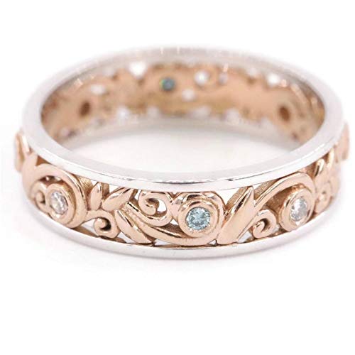 Organic Nature Leaf Wedding Eternity Ring | Bohemian Filigree Scroll Vintage Inspired Two Tone Rustic Wedding Band for Women | Perfect for Boho Bridal, Nature-Themed Ceremonies & Anniversary Gifts