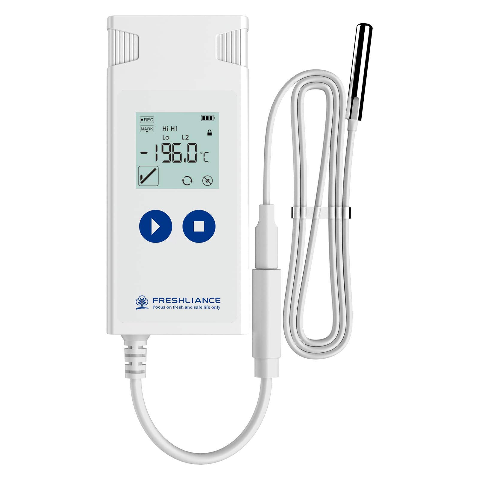 Freshliance Ultra Low Temperature Data Logger - High Accuracy External Probe, Reusable USB Temperature Monitor with 35,000 Points & PDF/CSV Reports (Log-200) - Perfect for Food Storage, Pharmaceutical Shipping & Laboratory Research