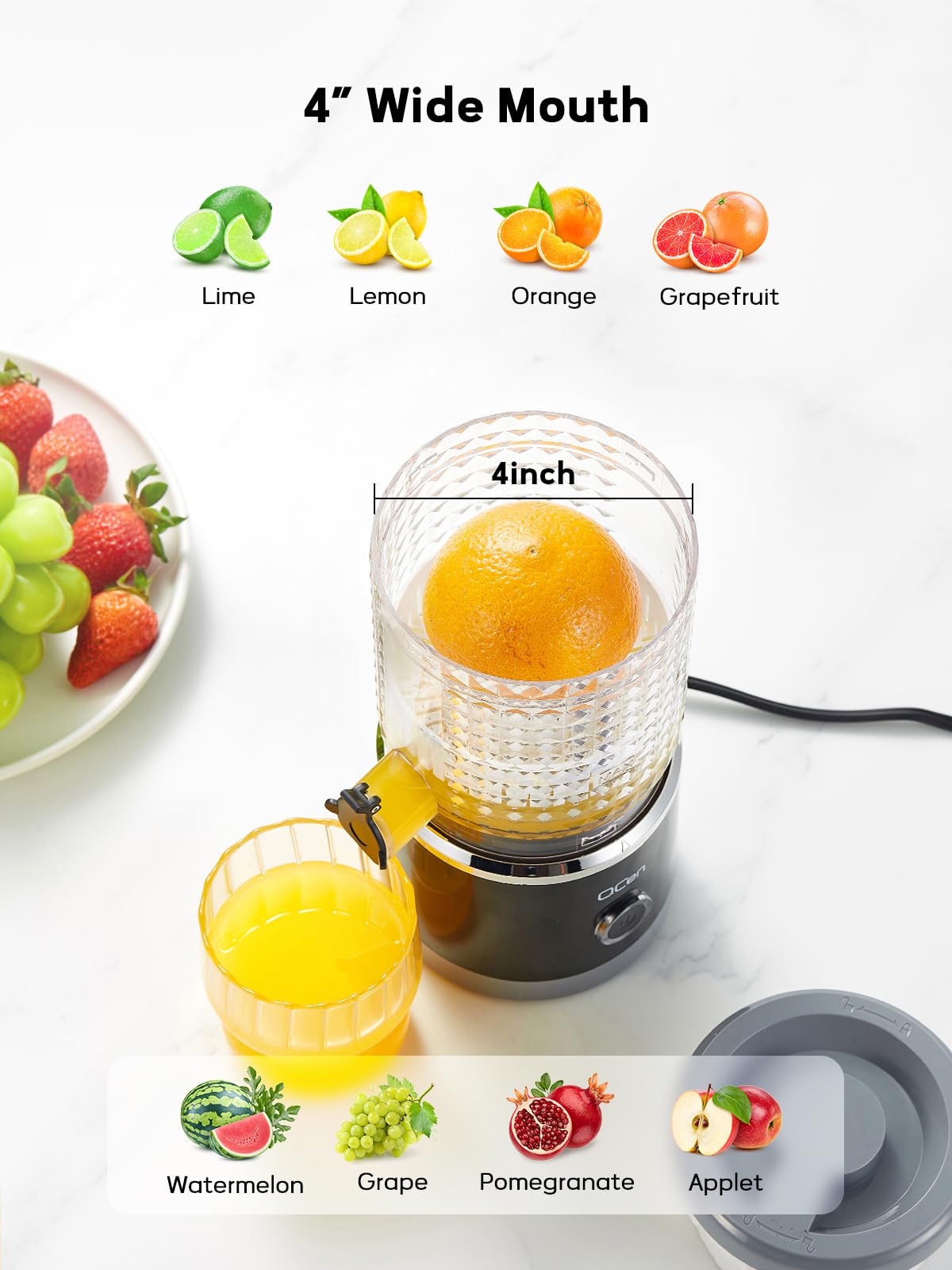 Electric Citrus Juicer - Automatic Orange, Lemon & Grapefruit Juicer with High Yield | Easy to Use & Clean | Includes Cleaning Brush | Perfect for Breakfast, Juice Bars & Healthy Lifestyles (Black)