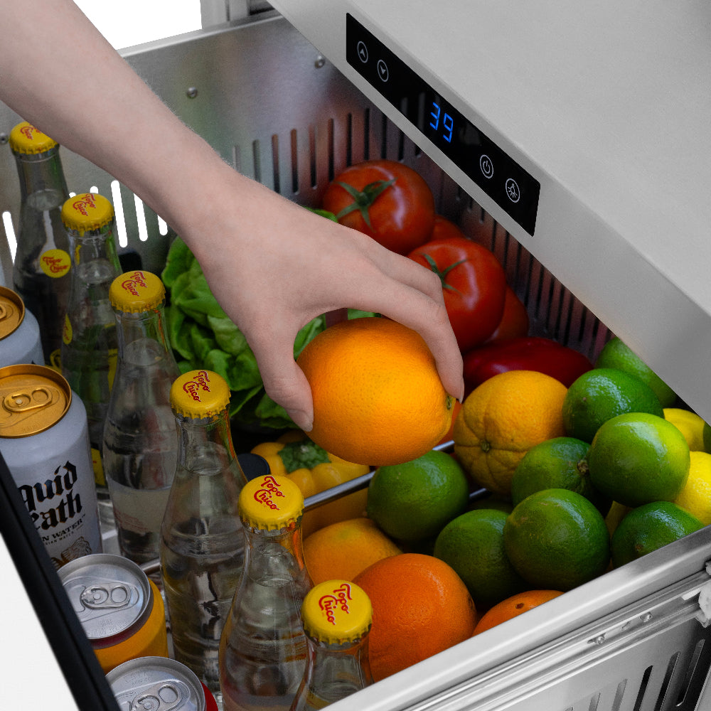 ZLINE Autograph Edition 24 Inch Touchstone 168 Can Outdoor Rated Dual Refrigerator Drawer - Matte White Doors & Black Handles (RDSOZ WM 24 MB) - Perfect for Outdoor Kitchens, Patio Bars & Entertaining Spaces