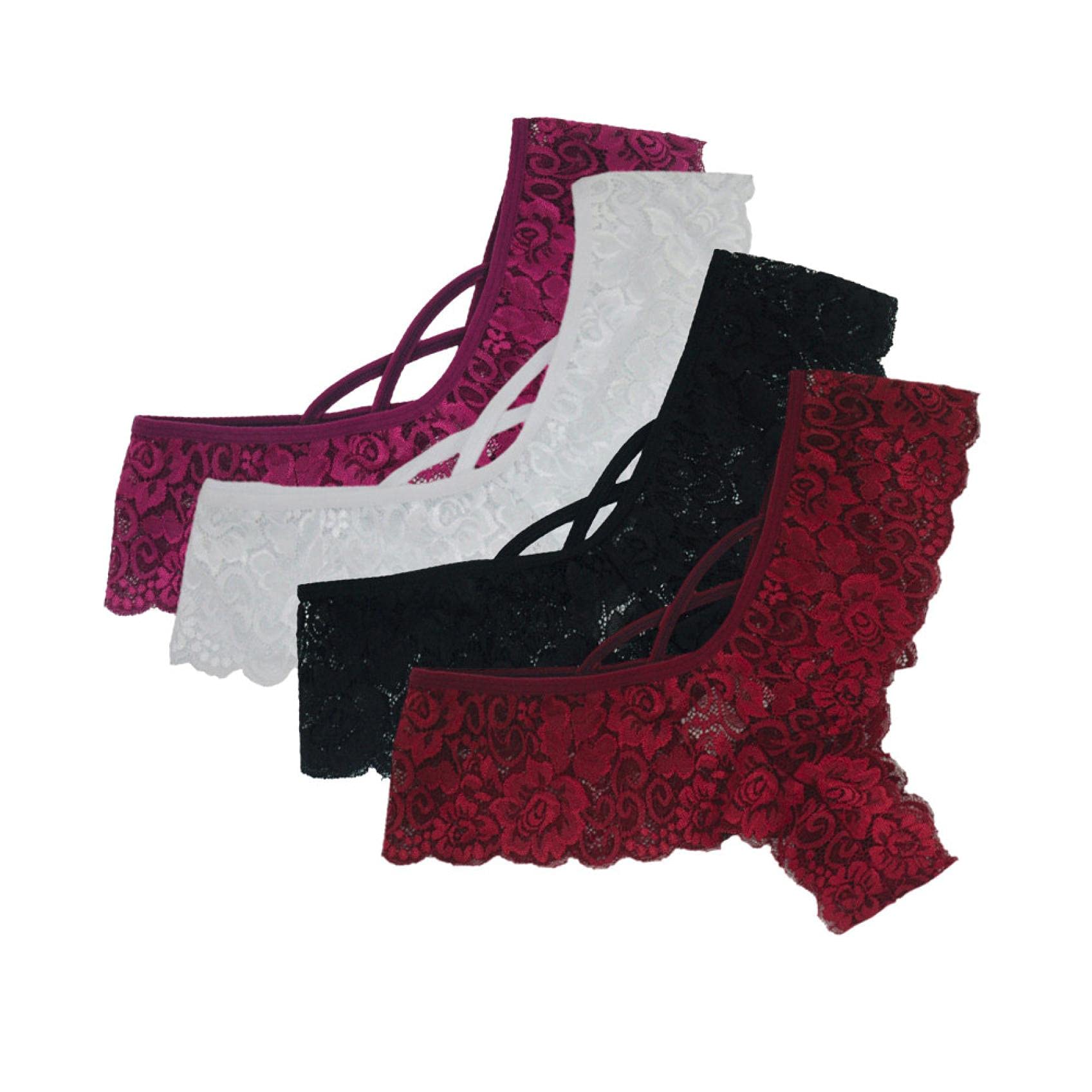 5 Pack Women's Floral Lace T-Back Thongs - Low Waist See-Through Panties Multipack Sexy Lingerie for Everyday Wear & Special Occasions