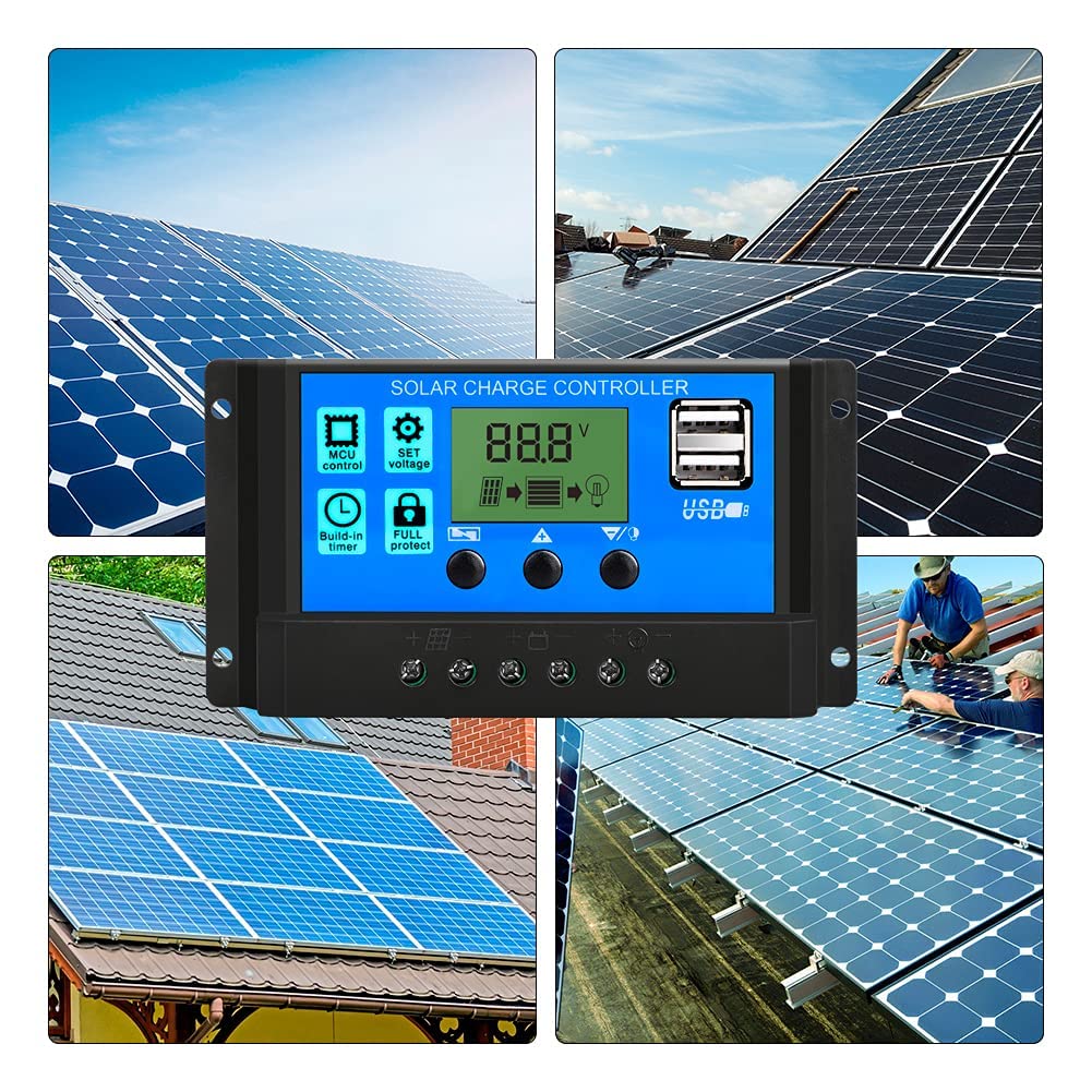 10A PWM Solar Charge Controller - 12V/24V LCD Display Intelligent Regulator for Solar Panels & Batteries - Perfect for Street Lights, RV, Marine & Off-Grid Power Systems