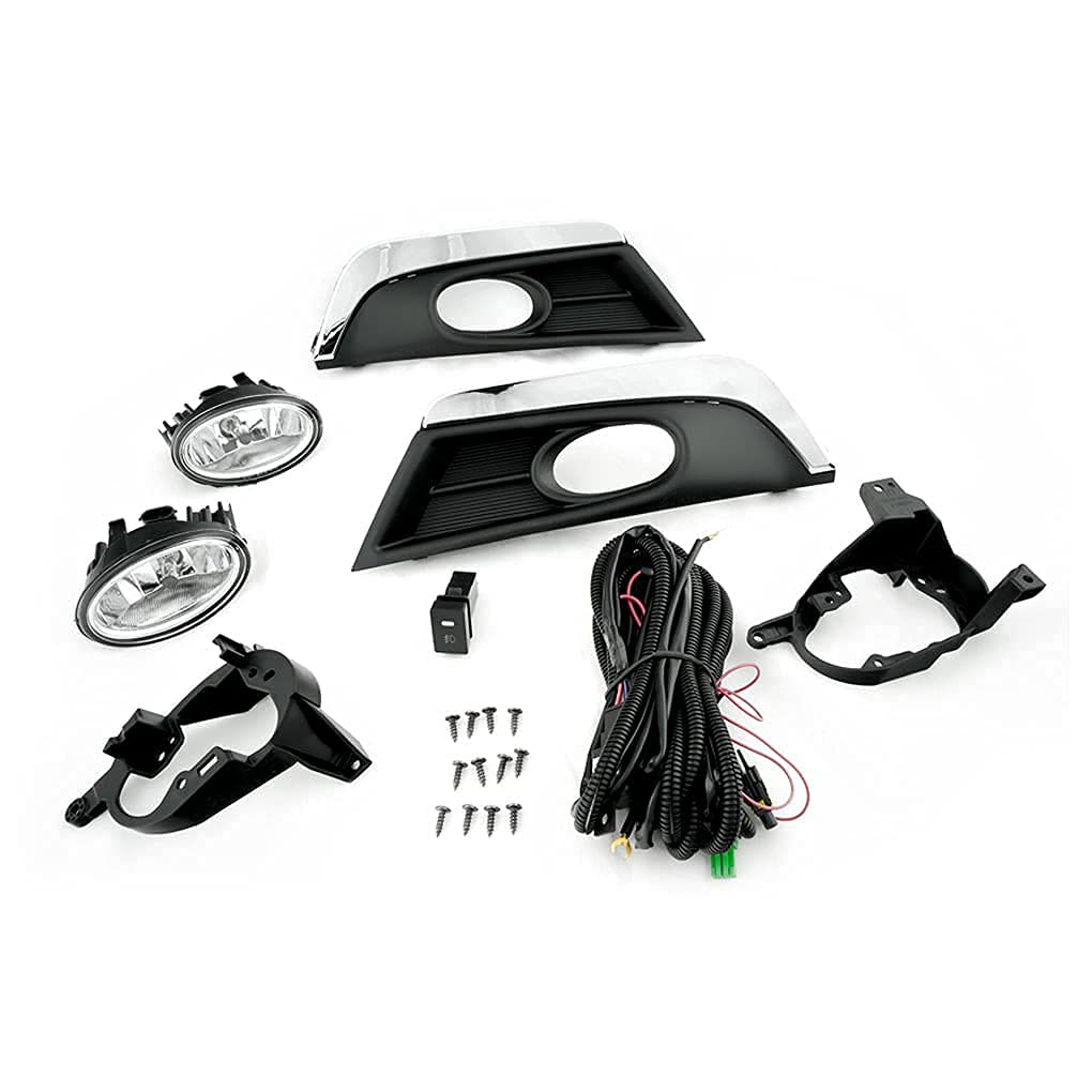 2017-2019 Honda CRV Fog Light Assembly Kit - Chrome Trim Replacement with Wiring Harness, Switch & Bezel (Includes Halogen Bulbs) | Perfect for Off-Road Driving & Night Visibility