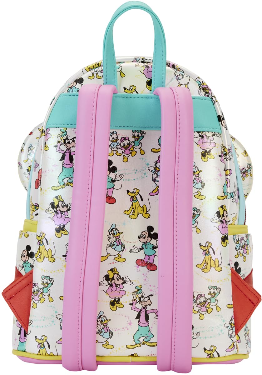 Disney 100 Mickey & Minnie Mouse Loungefly Mini Backpack with Ear Support - Cute Disney Character AOP Design for Women & Girls - Perfect for Theme Parks, Travel, and Everyday Use