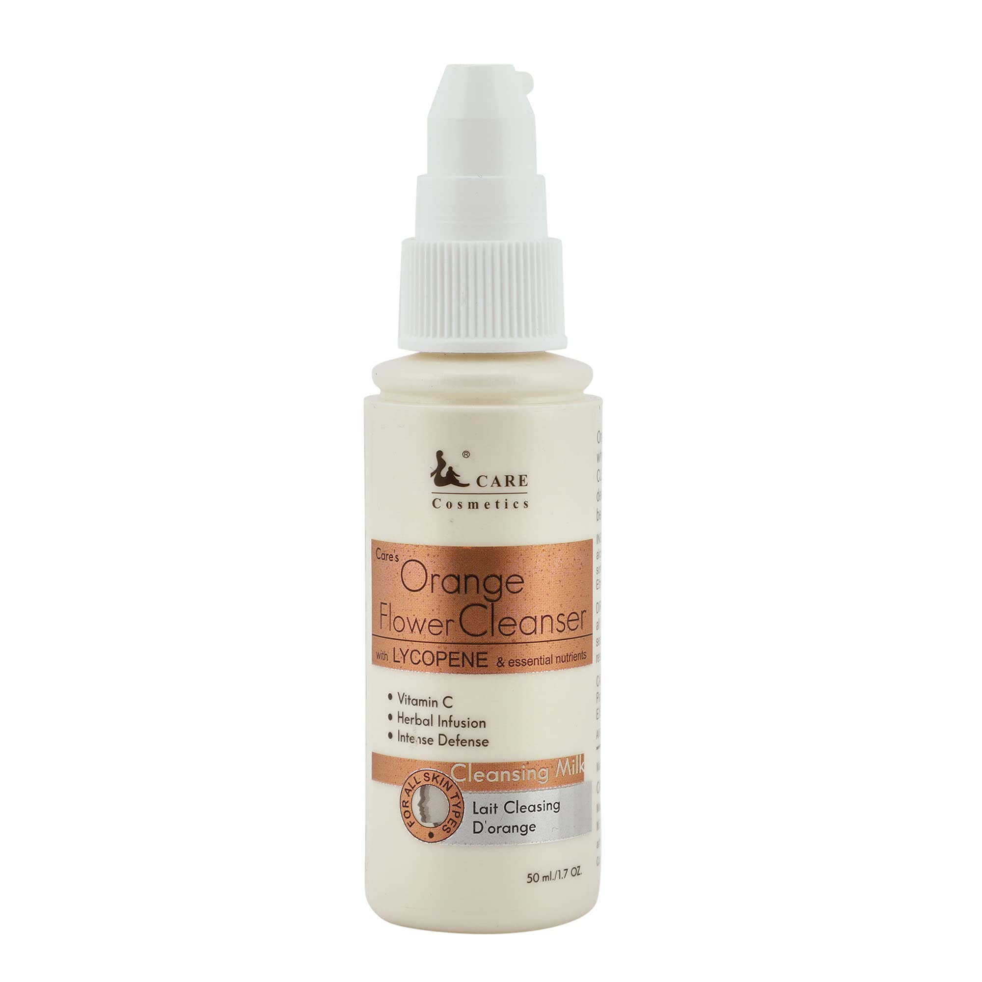 Care Cosmetics Orange Flower Cleansing Milk with Lycopene for All Skin Types - 50ml/1.7Oz, White (CCOFC50X1) | Gentle Face Wash for Daily Skincare Routine, Makeup Removal & Hydration