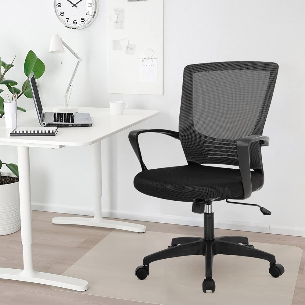 Ergonomic Mid Back Executive Office Chair - Adjustable Height Mesh Computer Desk Chair with Lumbar Support & Armrests, Black - Perfect for Home Office, Gaming & Professional Workspaces