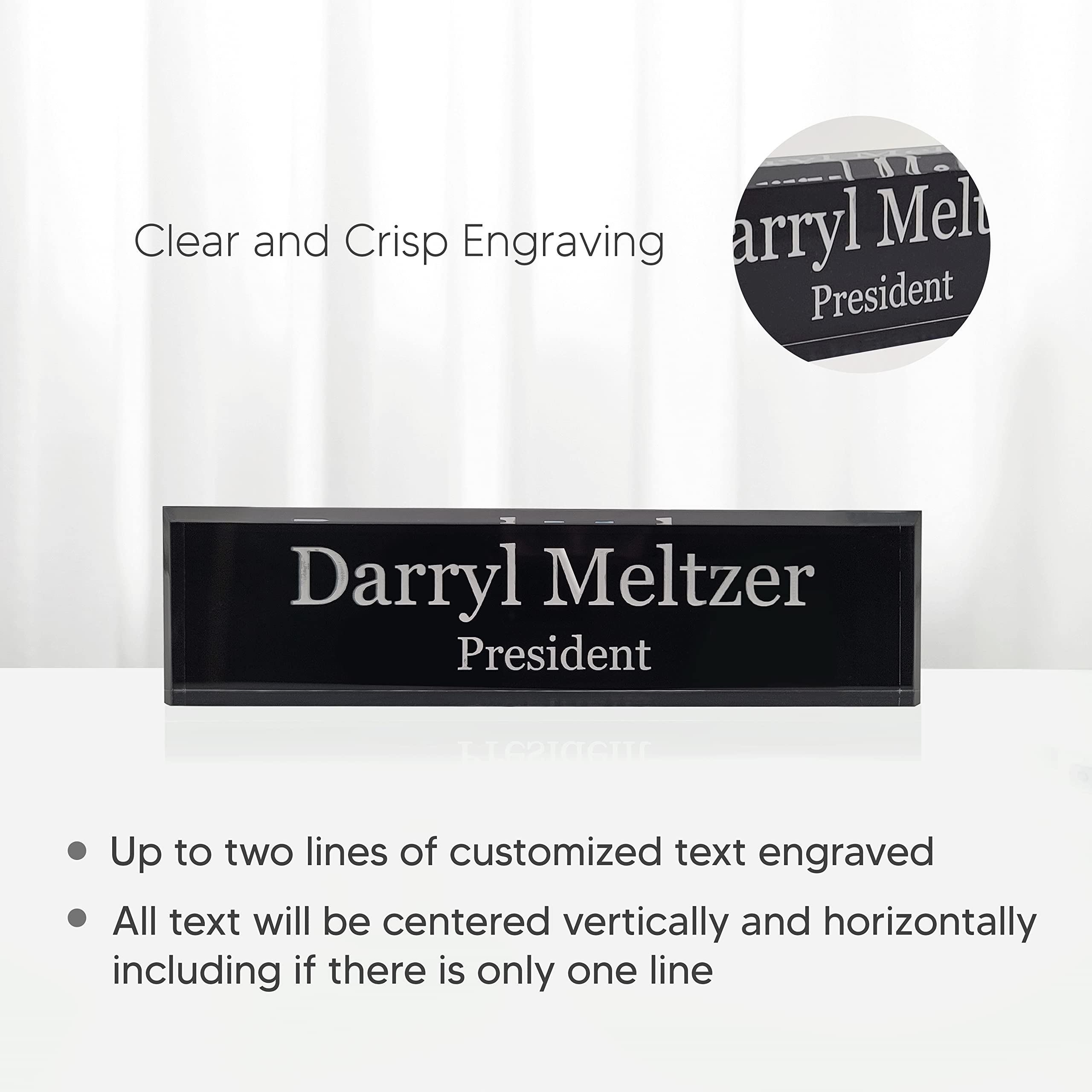 Custom Engraved Acrylic Desk Name Plate - Personalized Office Name Sign (2x8 Inches, Black) | Perfect for Corporate Gifts, Executive Desks & Professional Workspaces
