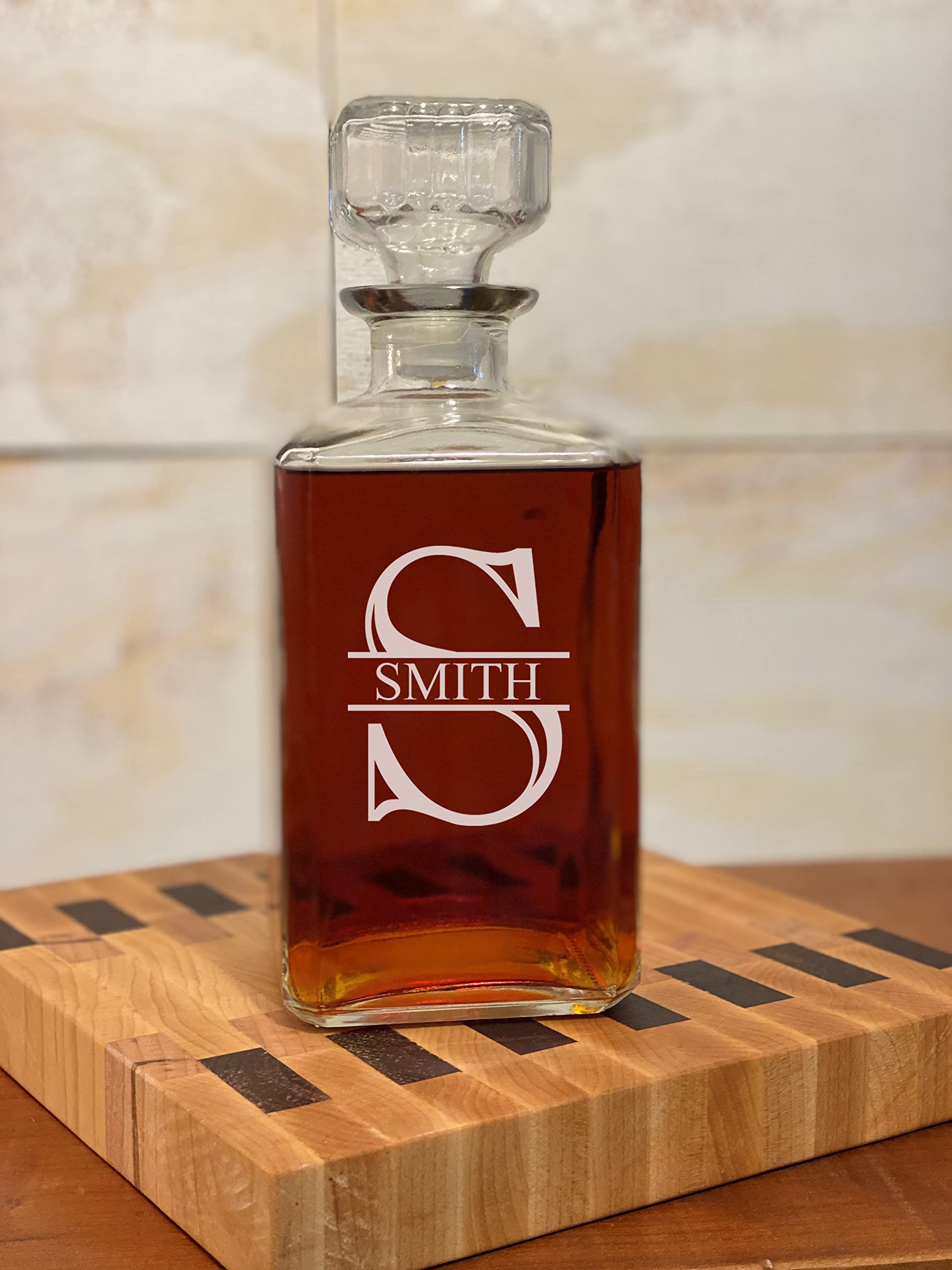 Custom Personalized Whiskey Decanter with Laser Engraving - Split Font Design - Unique Gift for Whiskey Lovers - Perfect for Home Bars, Anniversaries & Special Occasions
