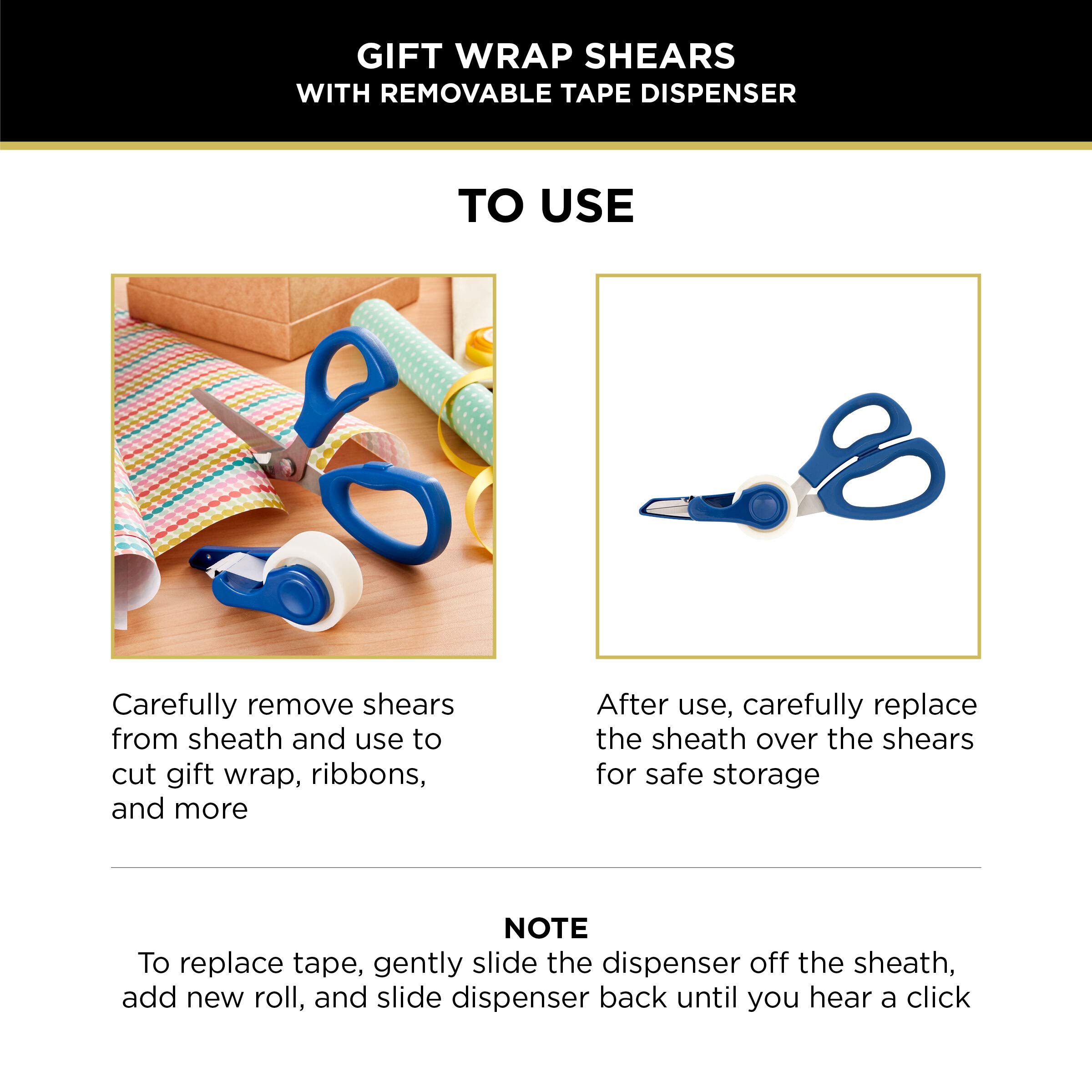 Sabatier 2-in-1 All-Purpose Scissors with Removable Tape Dispenser - Ultra Sharp Stainless Steel Multi-Purpose Scissors for Office, Home, Crafting & Gift Wrapping (11.4 Inch, Blue) - Perfect for Cutting Wrapping Paper, Ribbons, Tape & Everyday Household Tasks