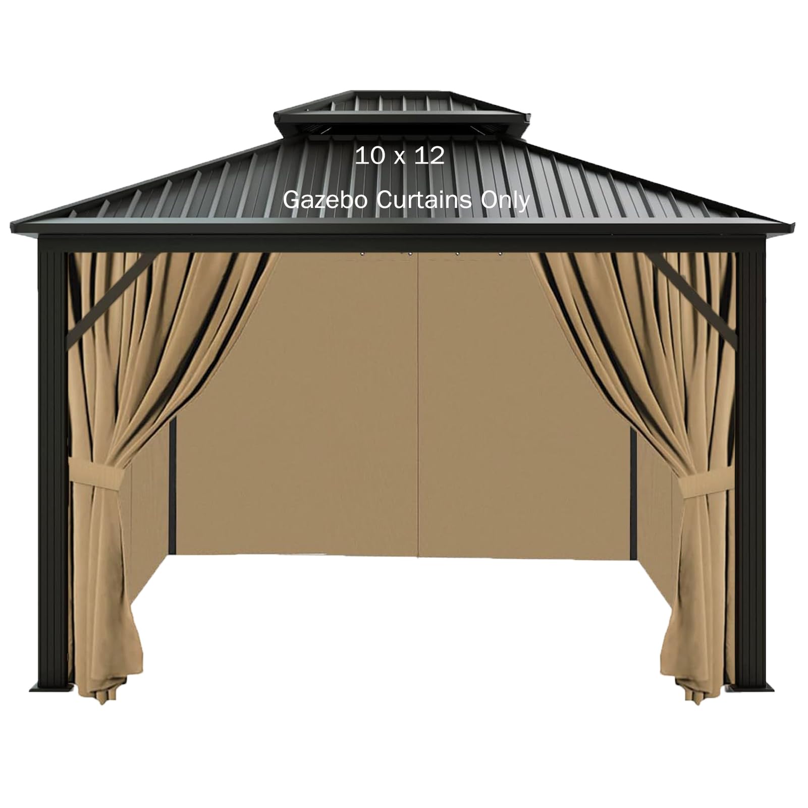 10'x12' Waterproof Gazebo Curtains - Khaki Universal Replacement Side Panels (4-Panel Set) with Zipper for Outdoor Patio, Garden & Backyard Use - Perfect for Sun Protection & Privacy
