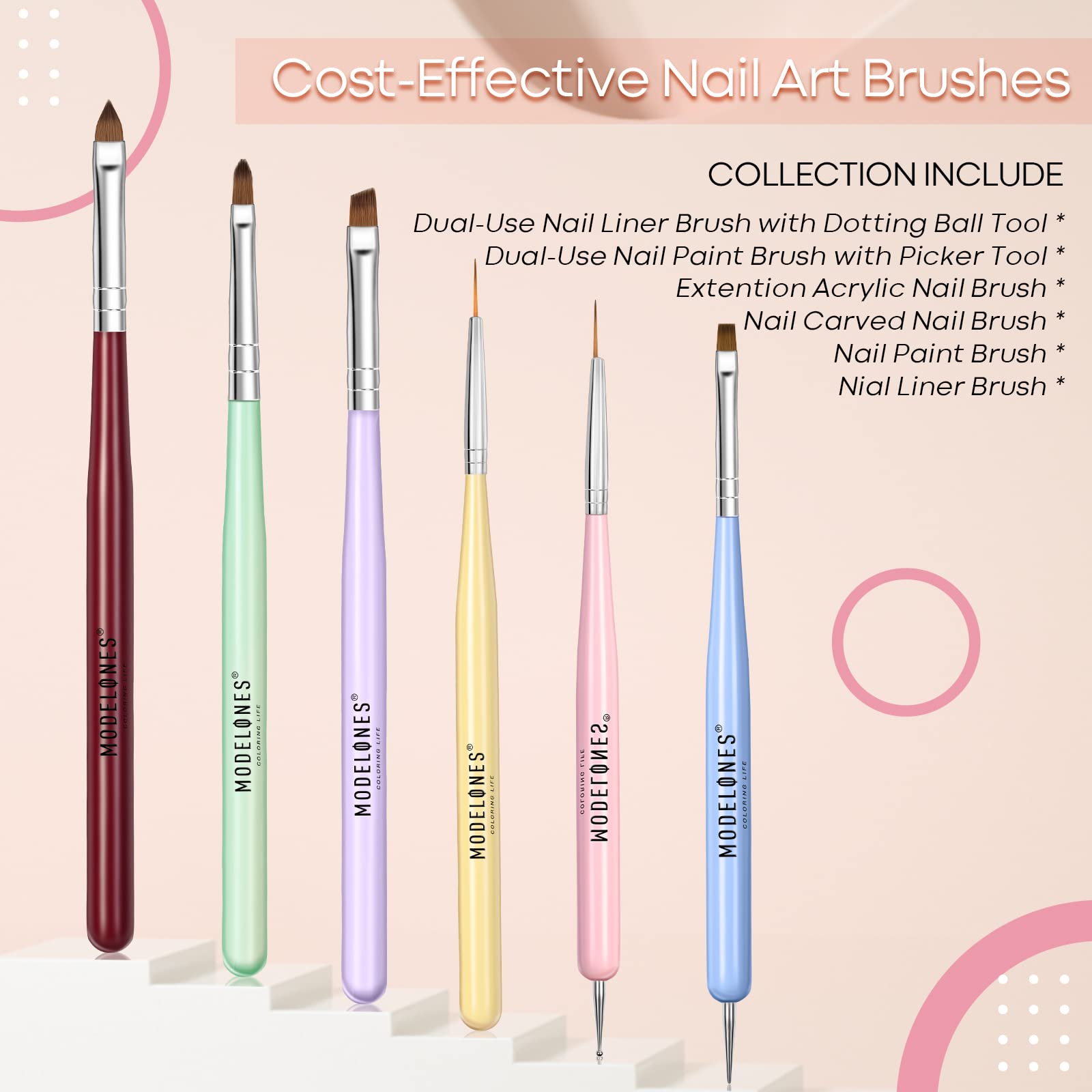 Modelones Professional Nail Art Brushes Set with Gel Top Coat for Acrylic Nails, DIY Manicure & Nail Design - Perfect for Home Salon, Nail Artists & Beginners