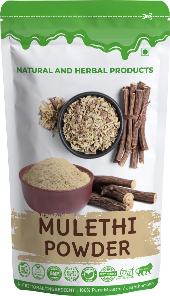 Pure Yashtimadhu (Licorice Root) Powder 100g - Natural Herbal Supplement for Cough Relief, Throat Soothing, Hair & Skin Care (Whitening, Glow) - Supports Diabetes Management - Perfect for Tea, Face Masks & Ayurvedic Remedies